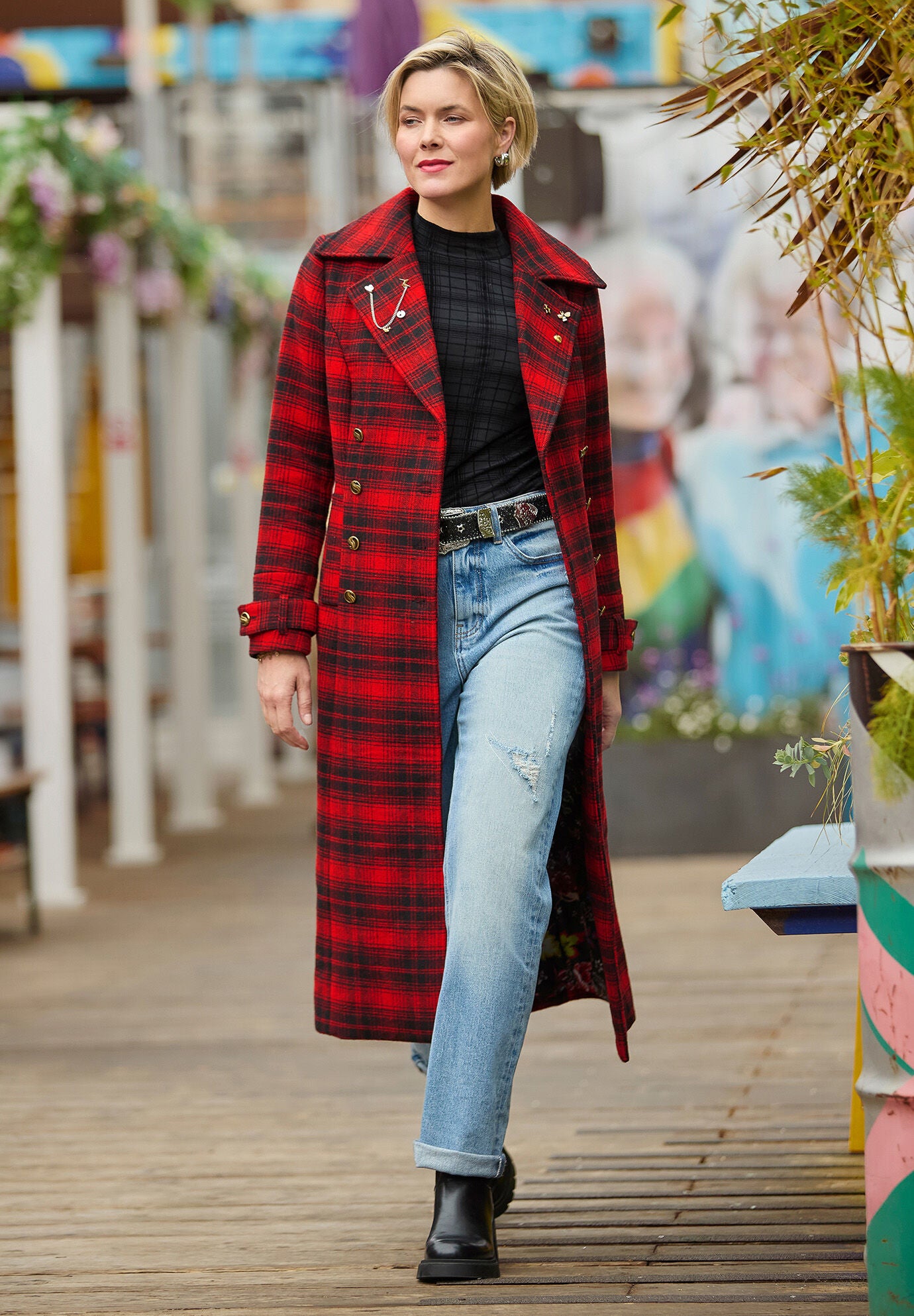 Wool-Blend Double Breasted Coat, RED MEGA PLAID, hi-res image number 0