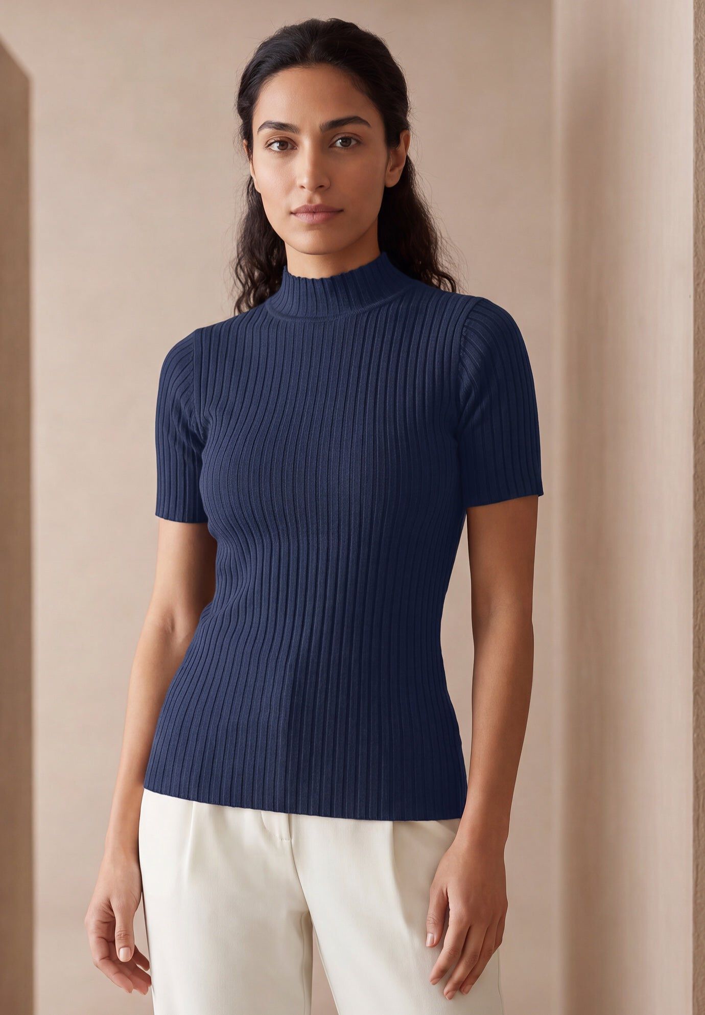 Rib Mockneck Sweater, NAVY, hi-res image number 0