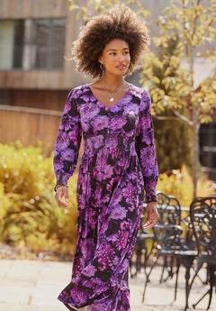 Stretch Knit Peasant Maxi Dress