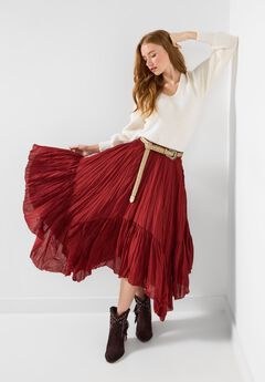 Handkerchief Hem Crinkle Midi Skirt