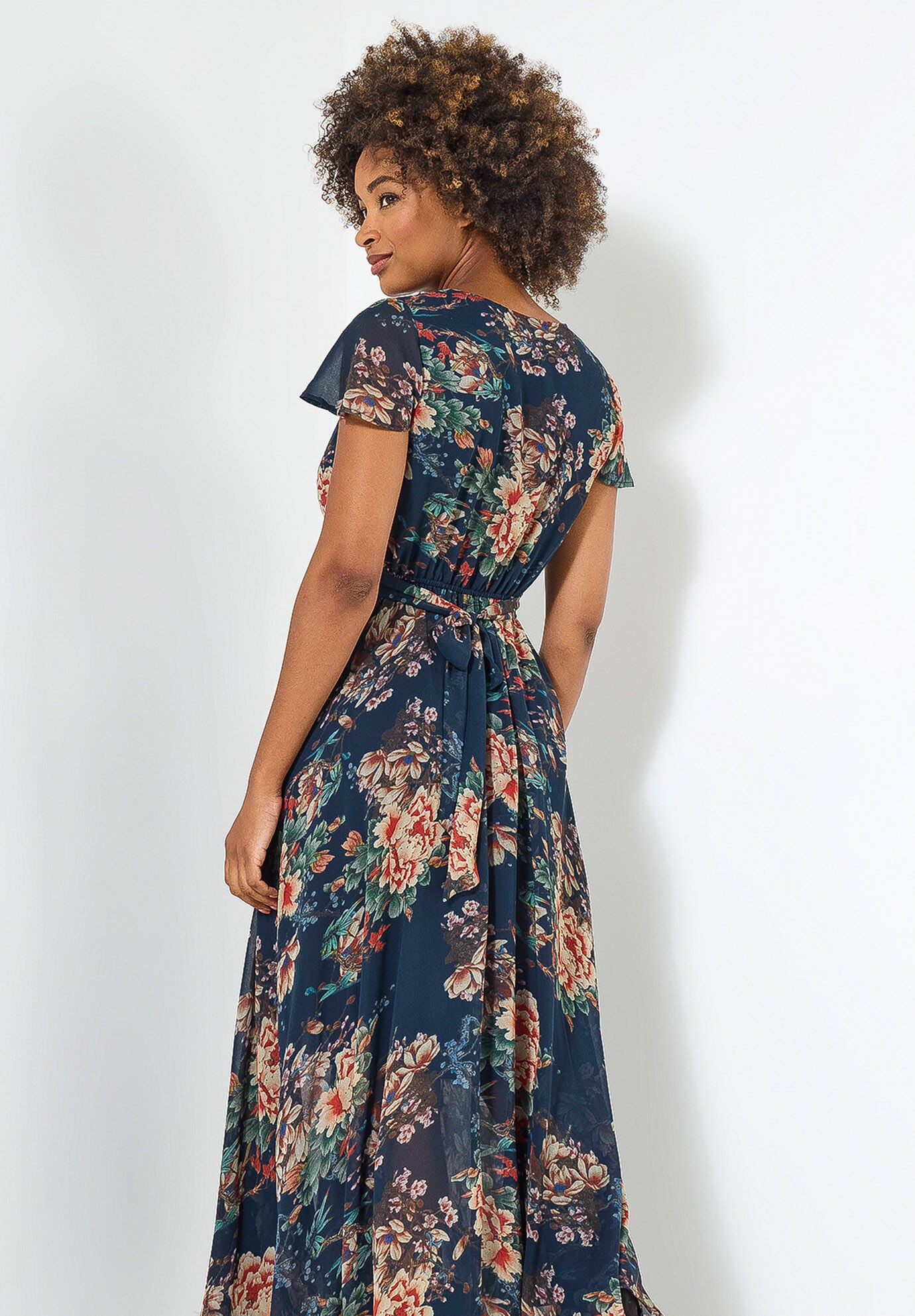 Flutter Sleeve Flyaway Maxi Dress, PRETTY PETALS, on-hover image number 1