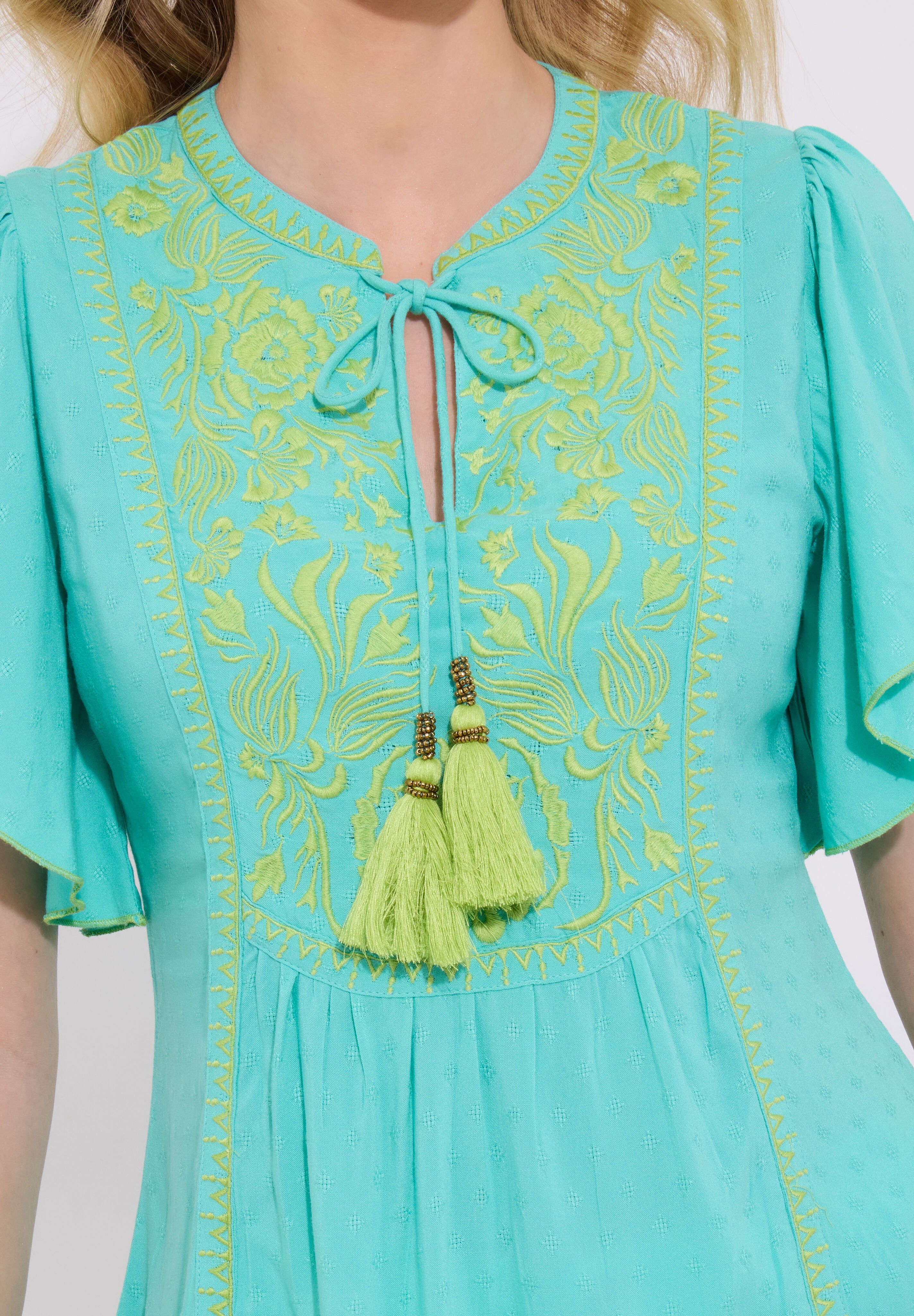 Embroidered Flutter Sleeve Top, SCROLL EMBROIDERY, on-hover image number 1