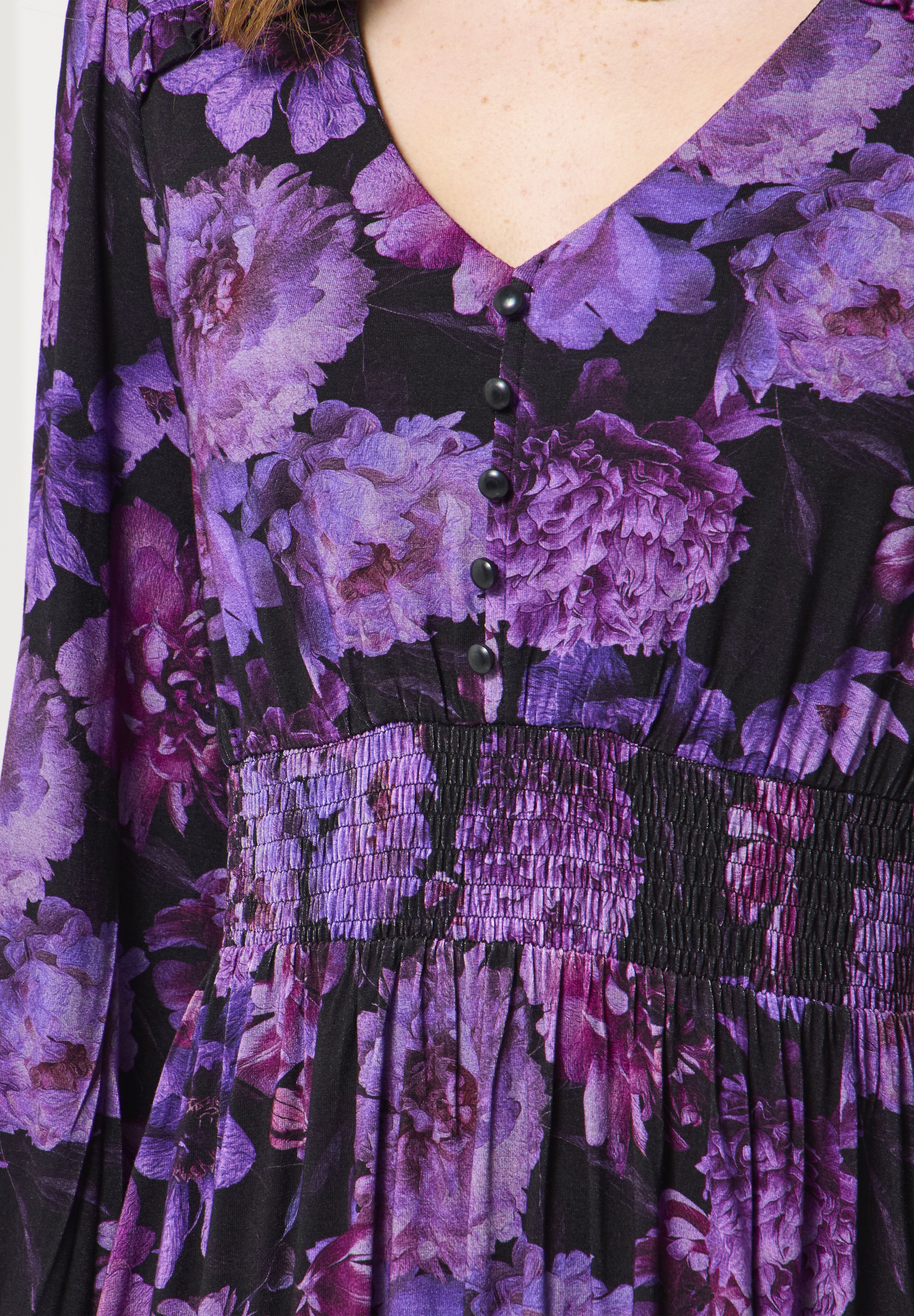Stretch Knit Peasant Maxi Dress, PURPLE BLOSSOM, alternate image number 2