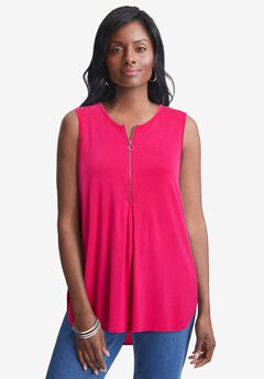 Stretch Knit Hi-Low Zip Tunic