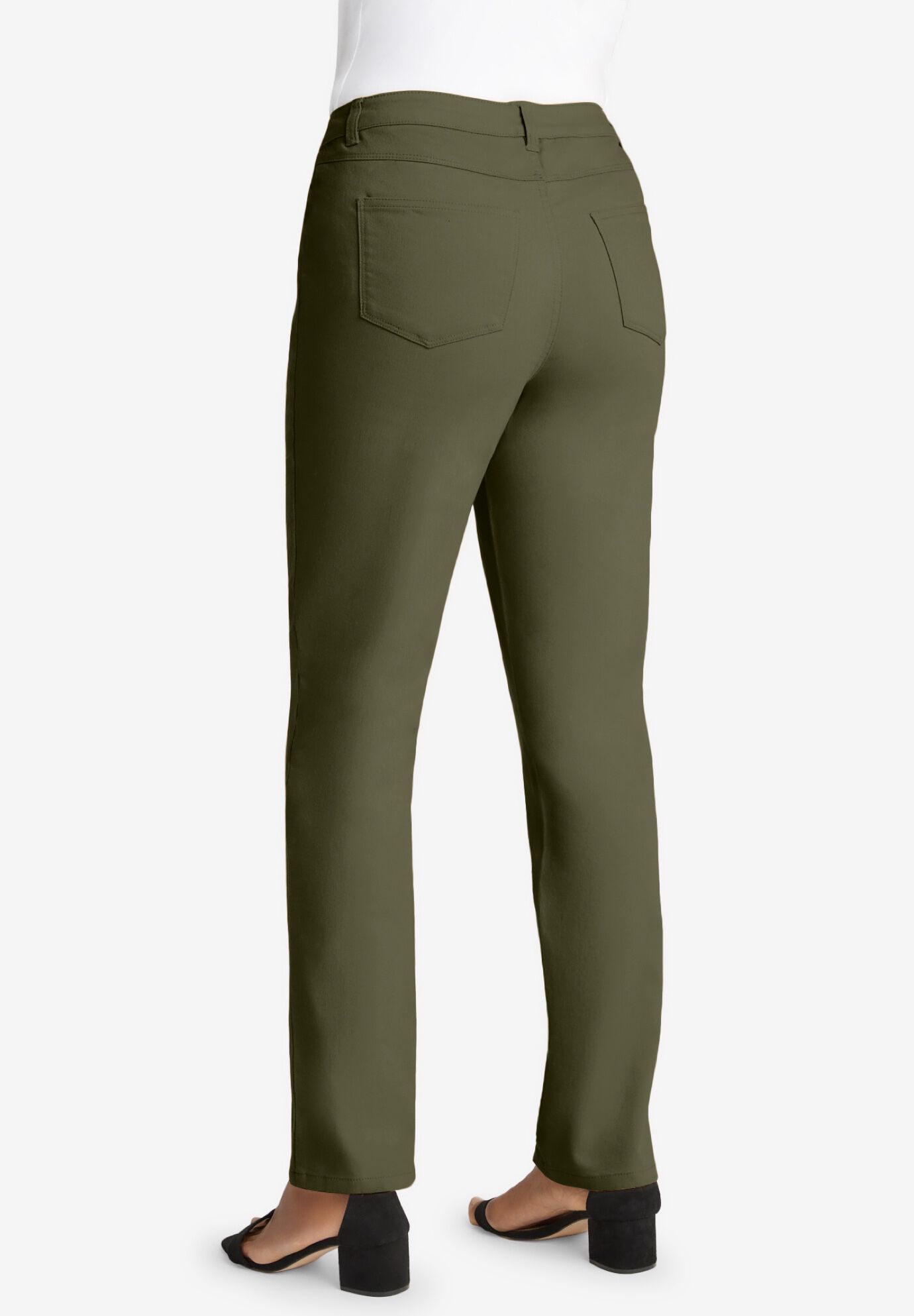 True Fit Stretch Denim Straight Leg Jean, DARK OLIVE GREEN, on-hover image number 1