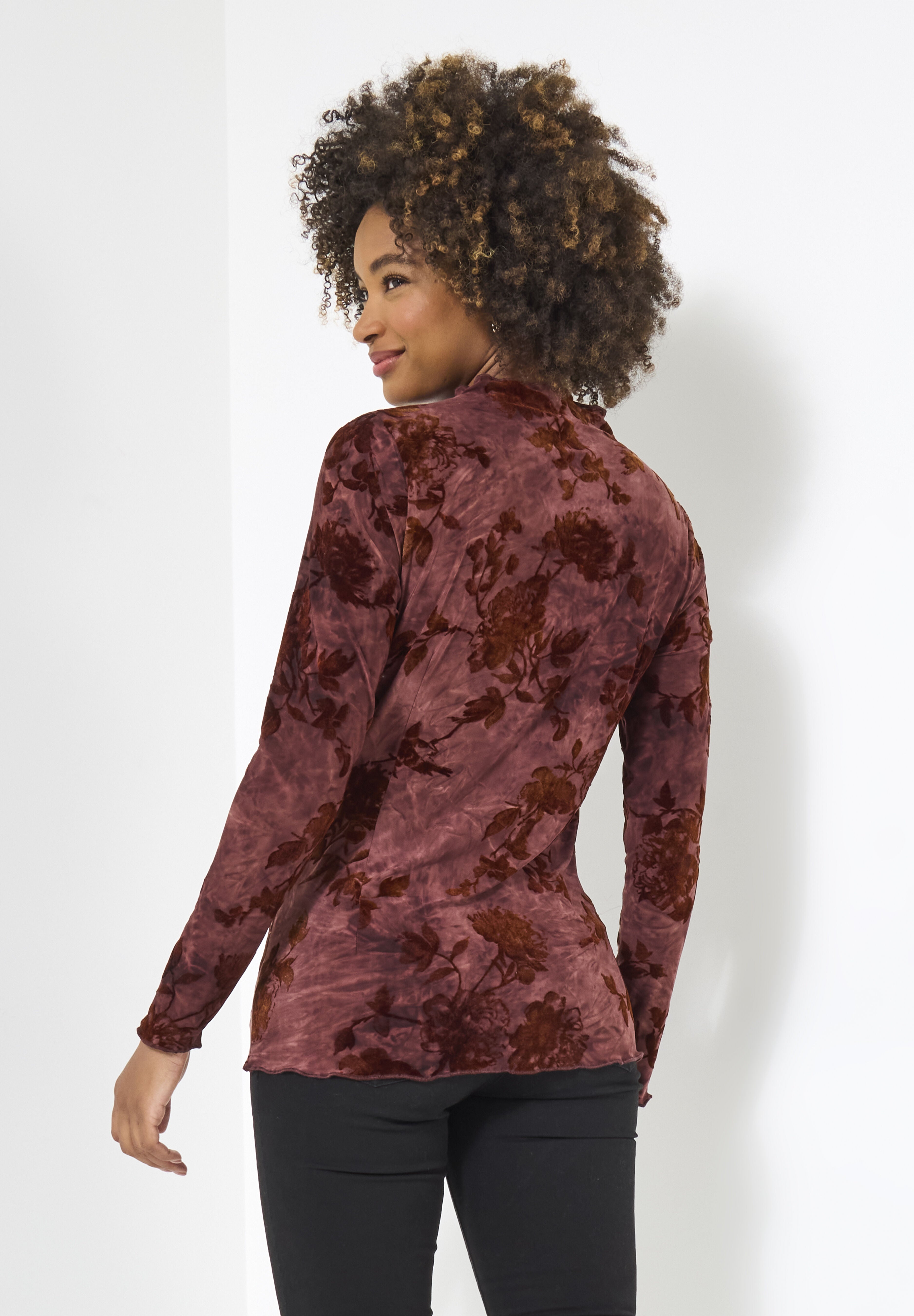Burnout Mock Neck Tee, MAHOGANY VINES, on-hover image number 1