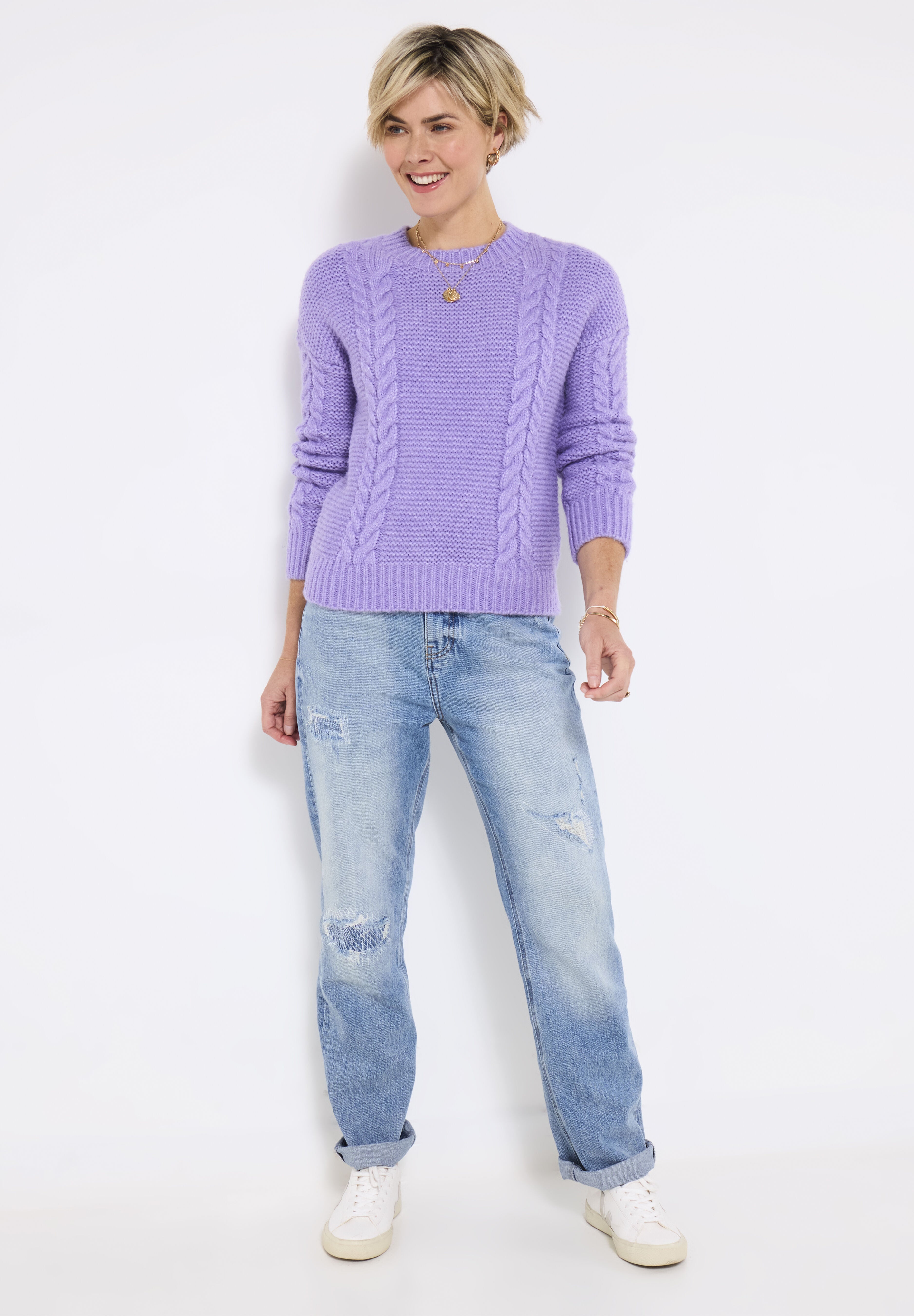 Chunky Cable Pullover, LILAC, alternate image number 3