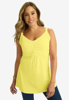 Stretch Cotton Shirred Tank