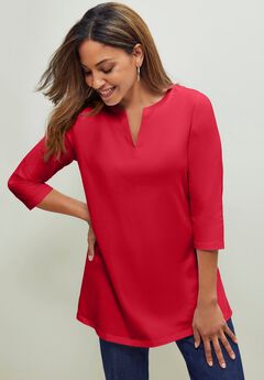 Stretch Cotton Notch Neck Tunic