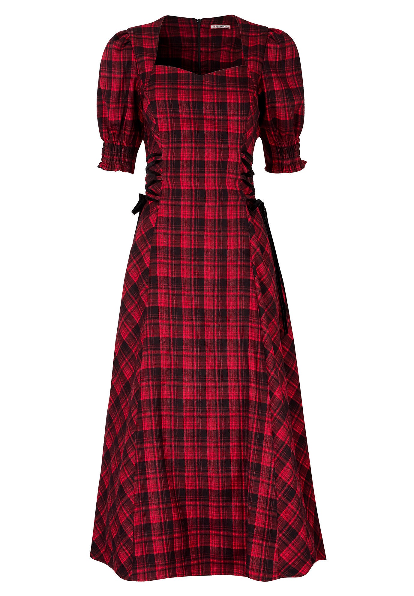 Tartan Plaid Lace-Up Midi Dress, RED TARTAN, alternate image number 4