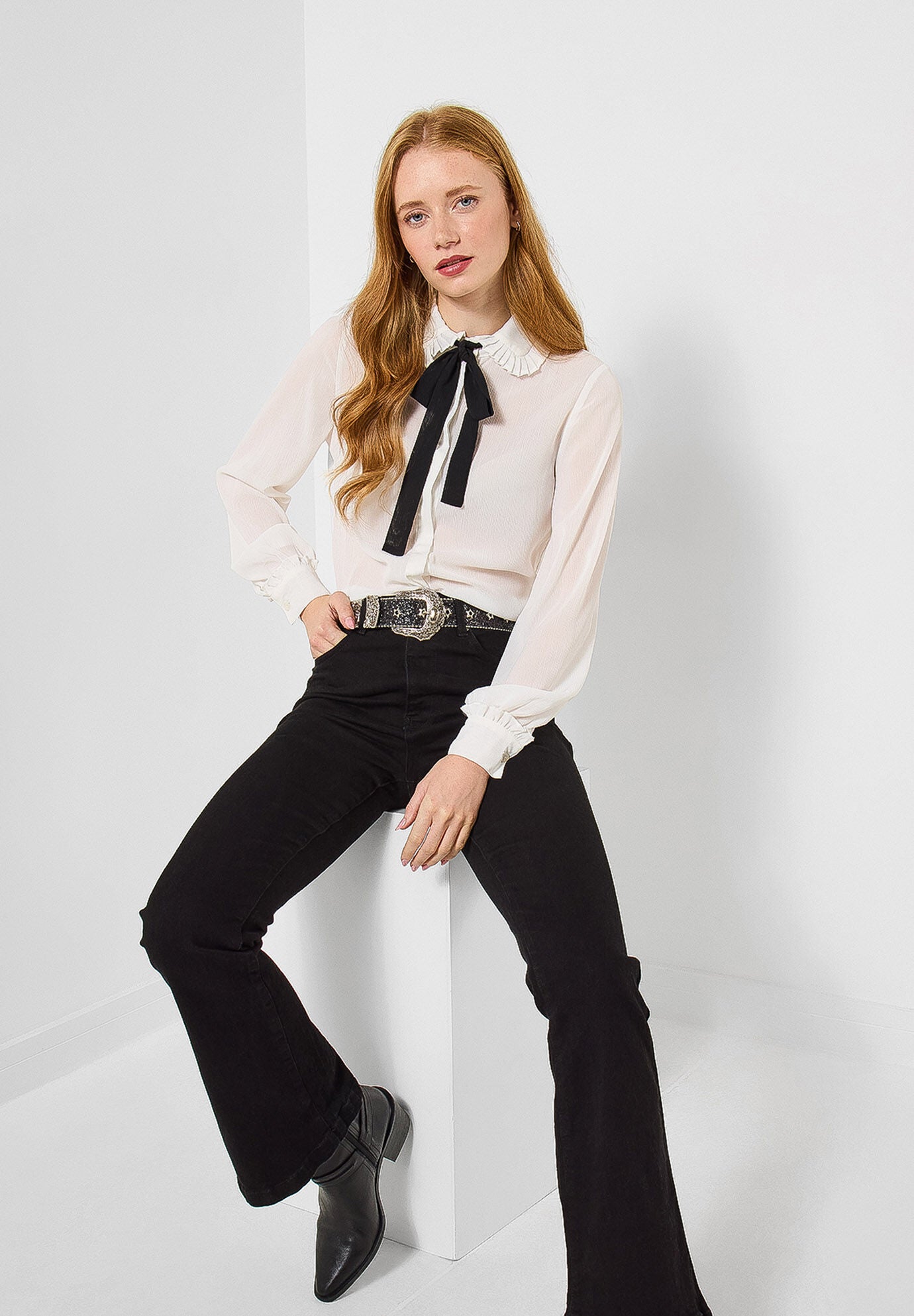 Tie Neck Blouse, WHITE, alternate image number 5