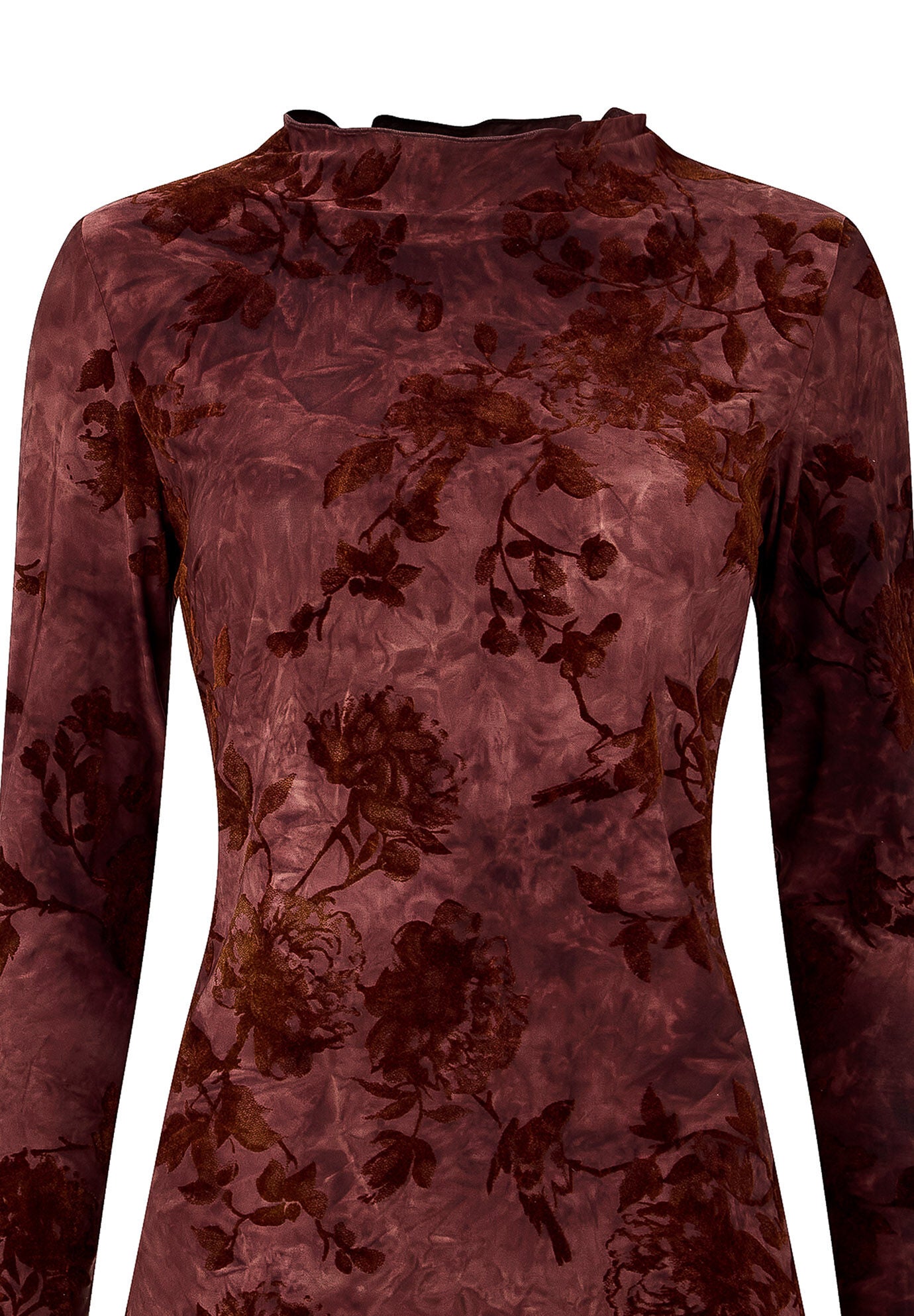 Burnout Mock Neck Tee, MAHOGANY VINES, alternate image number 3