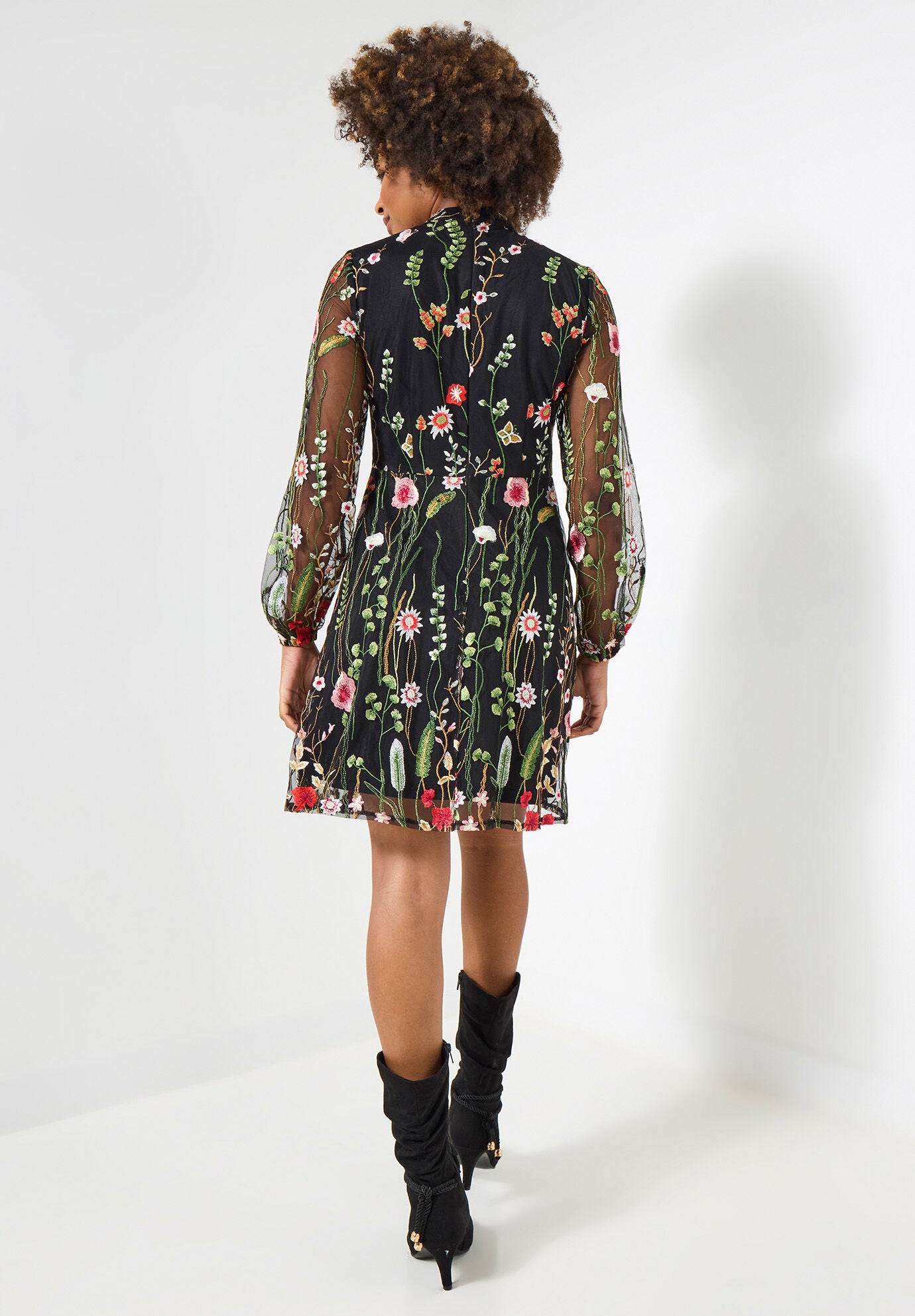 Embroidered Floral Dress, MIDNIGHT MULTI GARDEN, on-hover image number 1