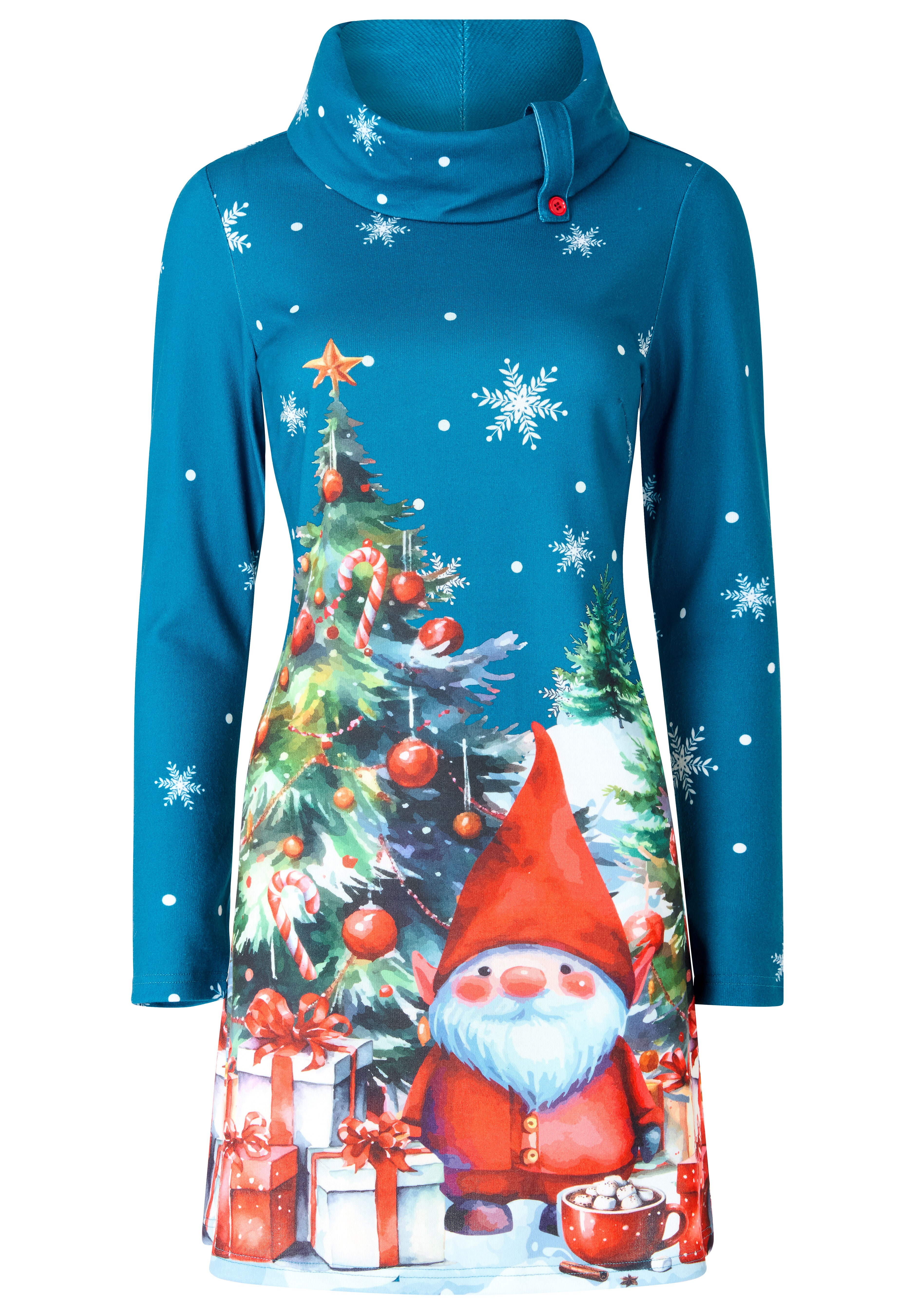Stretch Knit Holiday Tunic, TEAL GNOME, alternate image number 3