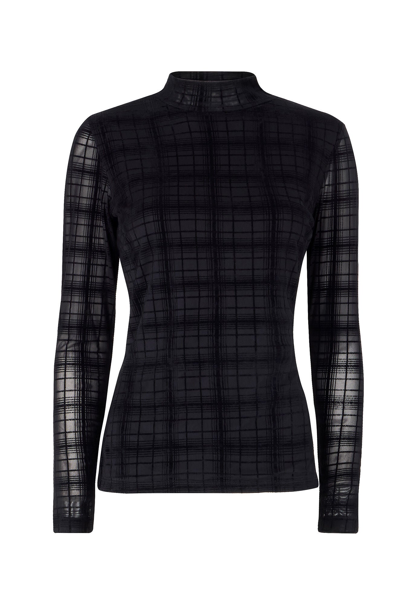 Burnout Plaid Mockneck Tee, BLACK BURNOUT PLAID, alternate image number 3