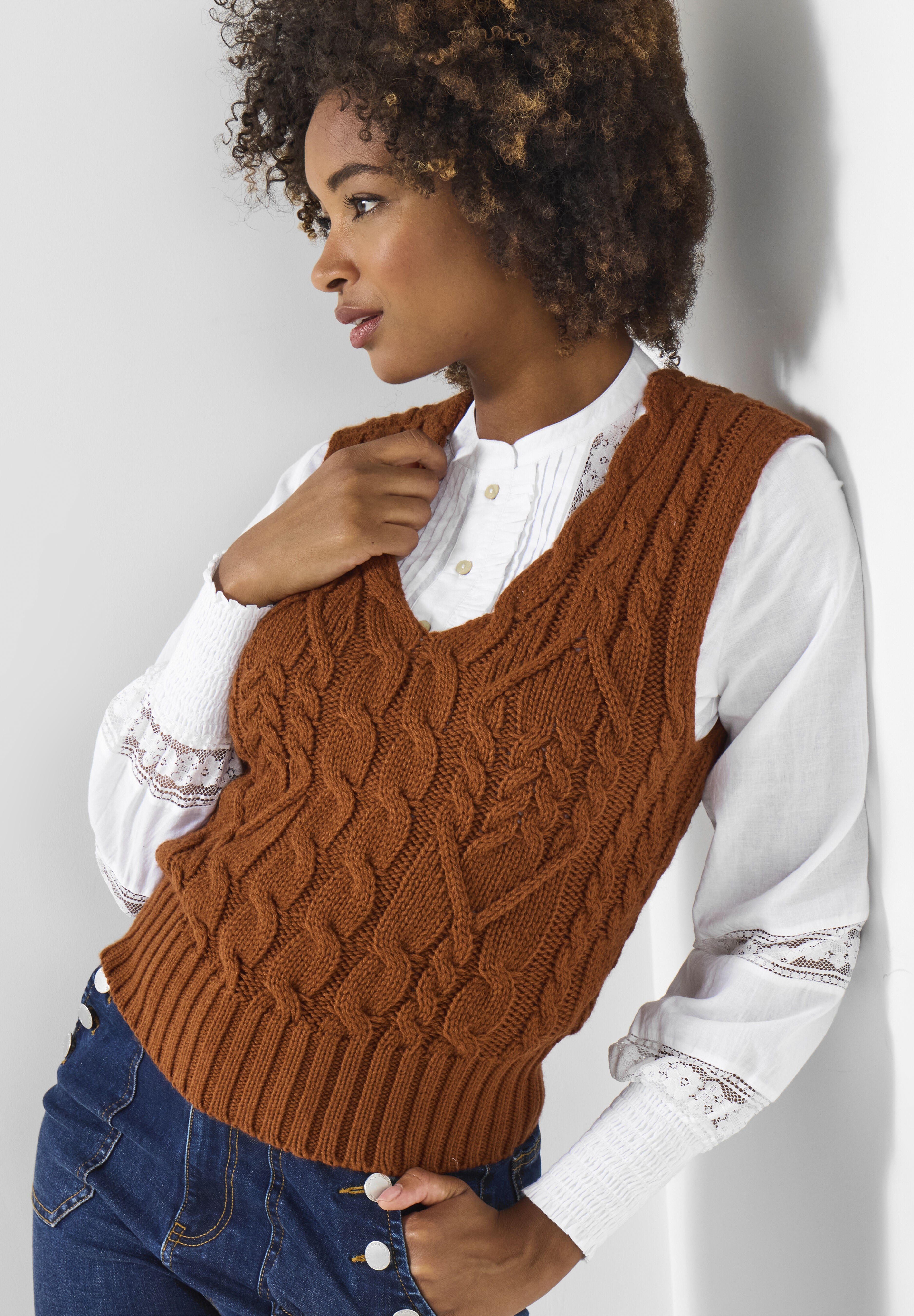 Cable Sweater Vest, ANTIQUE RUST, alternate image number 2