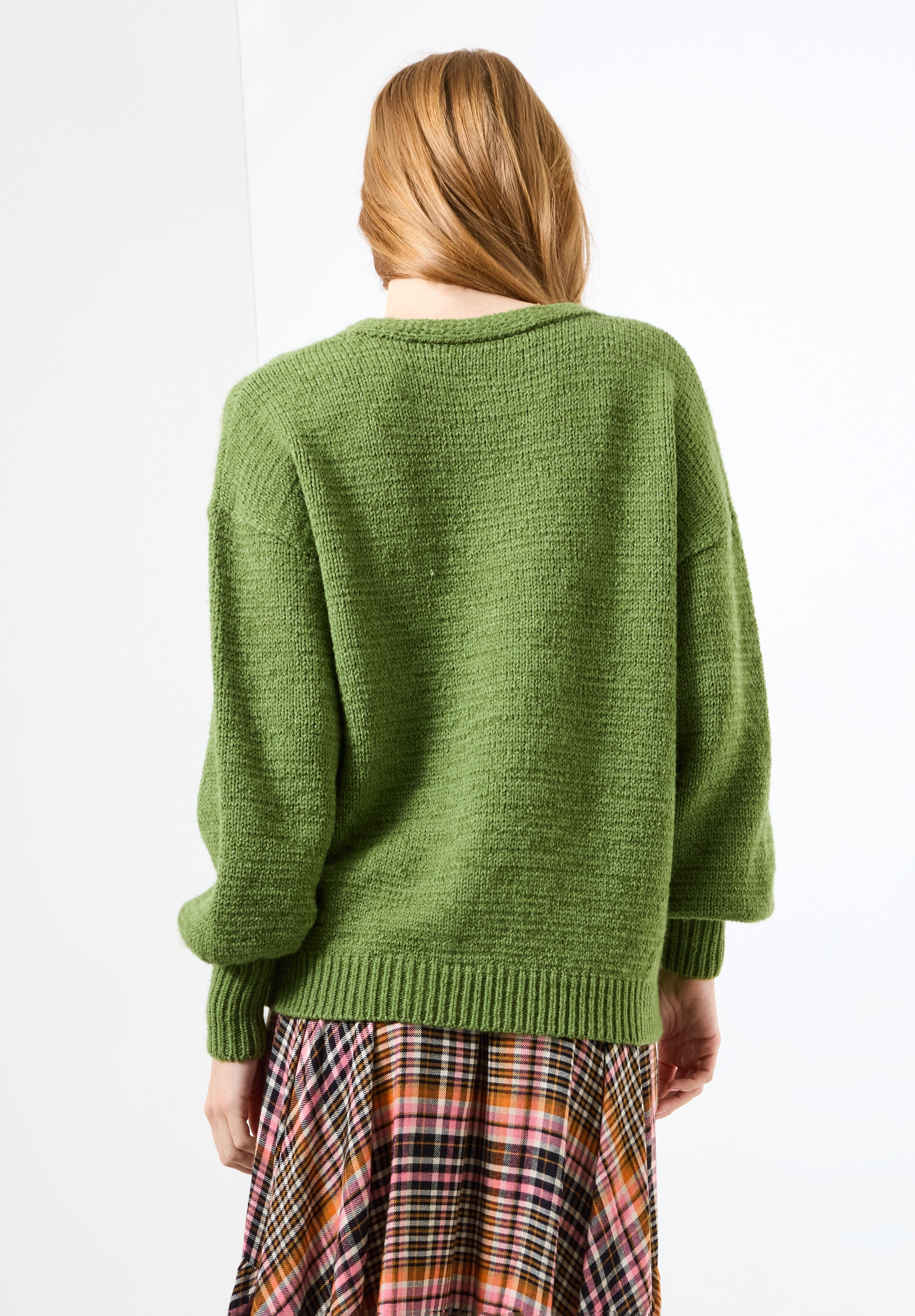 Cozy V-Neck Pullover Sweater, MOSS, alternate image number 2
