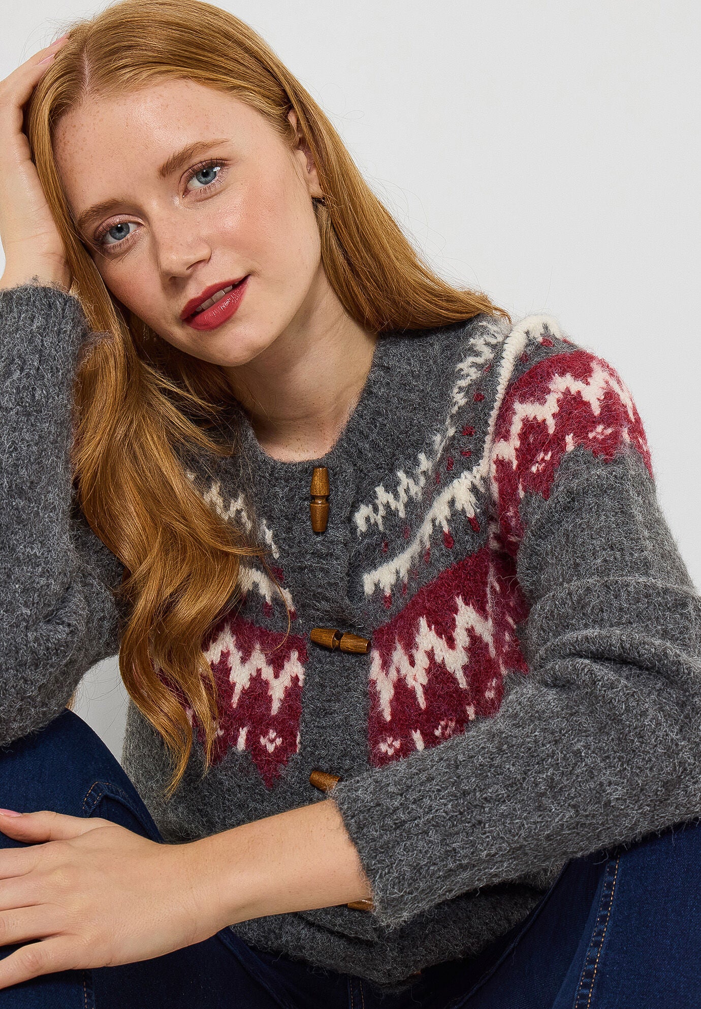 Fair Isle Button-Front Cardigan, CHARCOAL FAIRISLE, alternate image number 3
