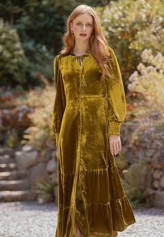Tiered Velvet Tie Neck Dress