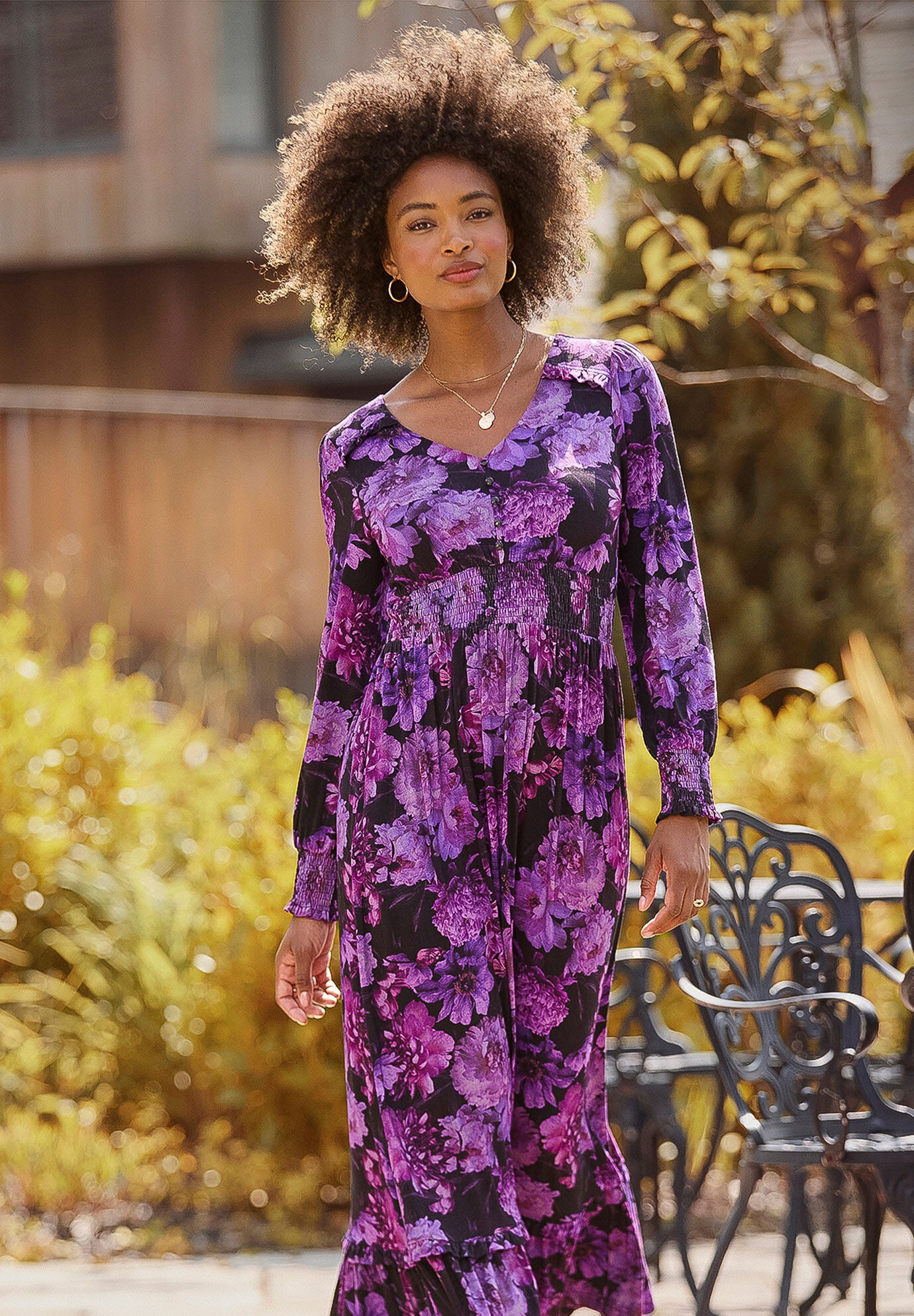Stretch Knit Peasant Maxi Dress, PURPLE BLOSSOM, alternate image number 5