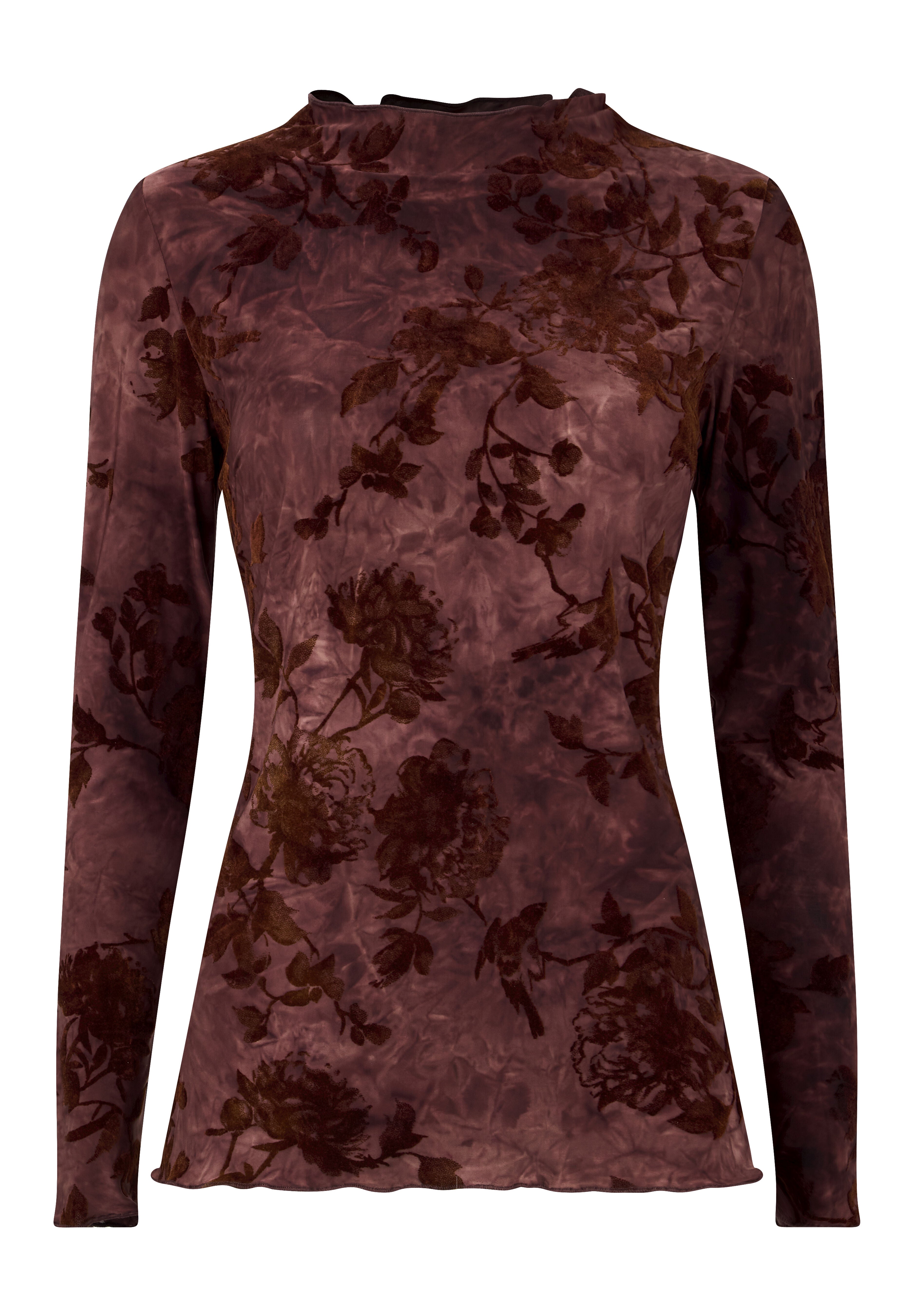 Burnout Mock Neck Tee, MAHOGANY VINES, alternate image number 3