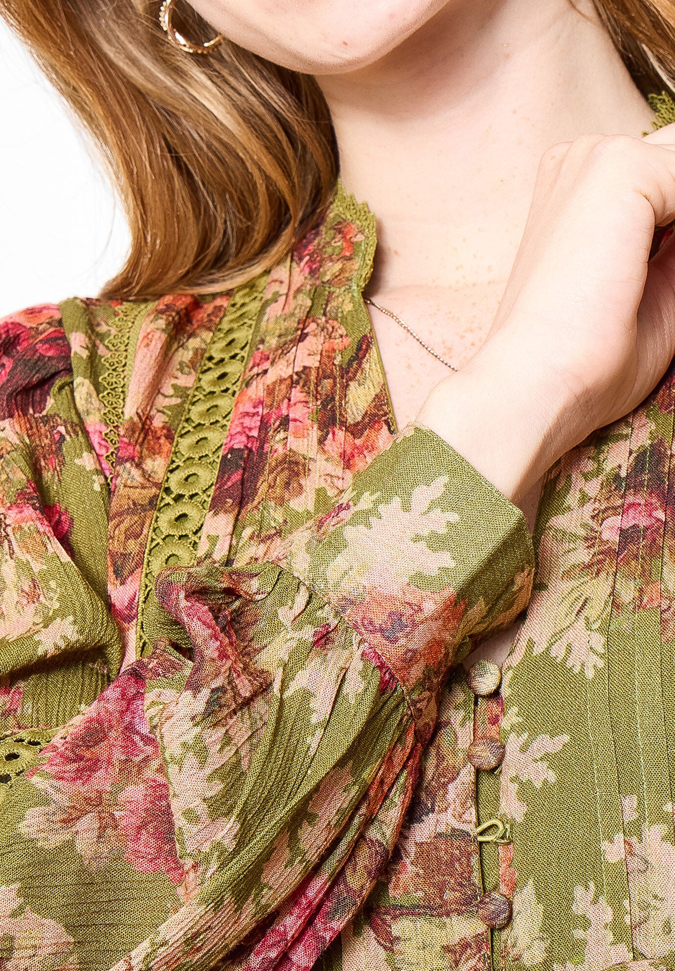 Autumn Peasant Maxi Dress, OLIVE BATIK BLOOM, on-hover image number 1