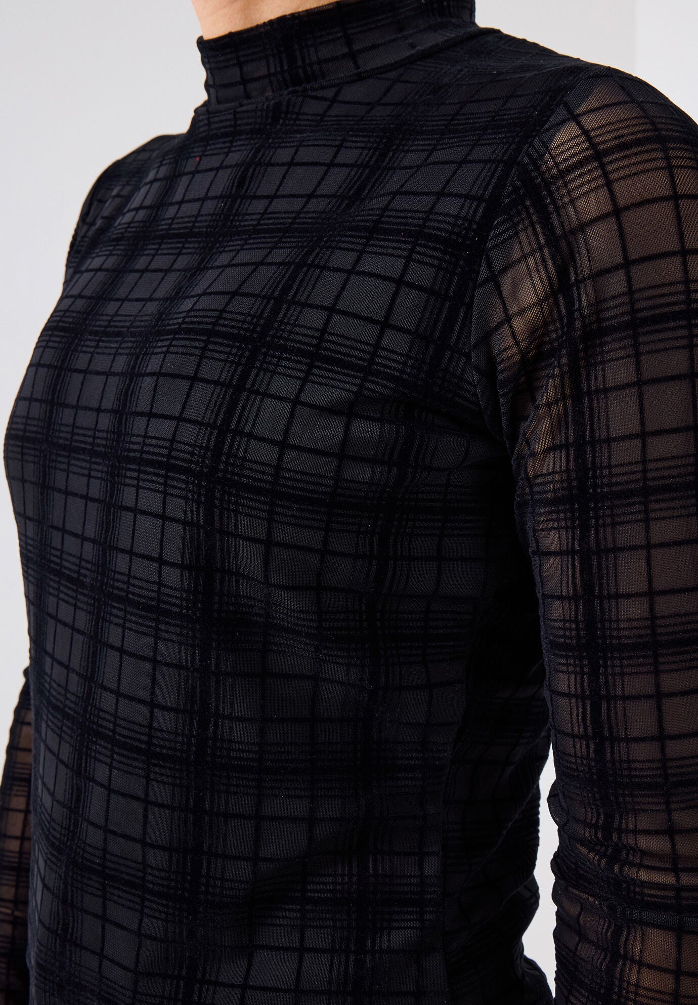 Burnout Plaid Mockneck Tee, BLACK BURNOUT PLAID, on-hover image number 1