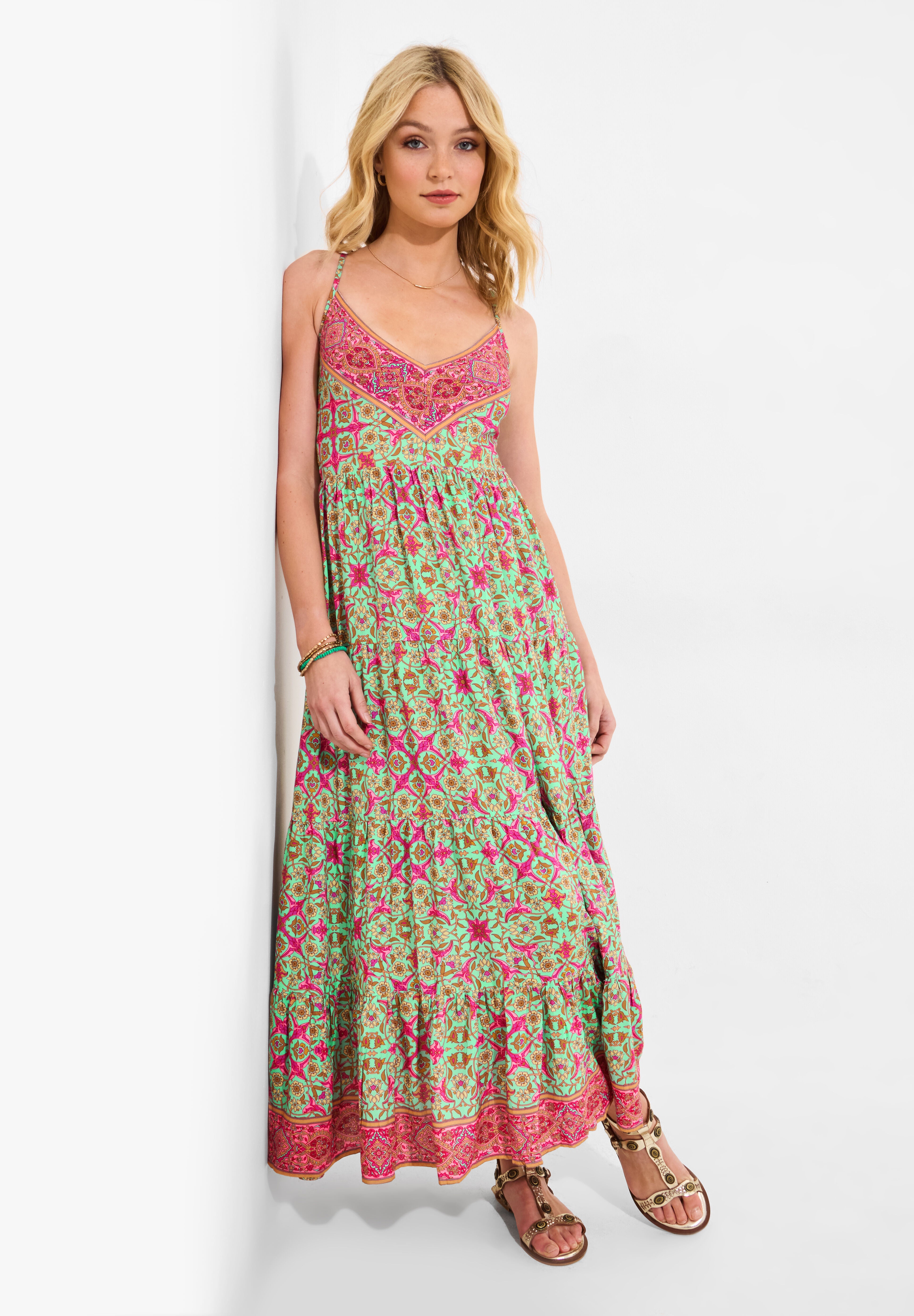Abstract Sleeveless Maxi Dress, KALEDOSCOP GEO MEDALLION, alternate image number 3