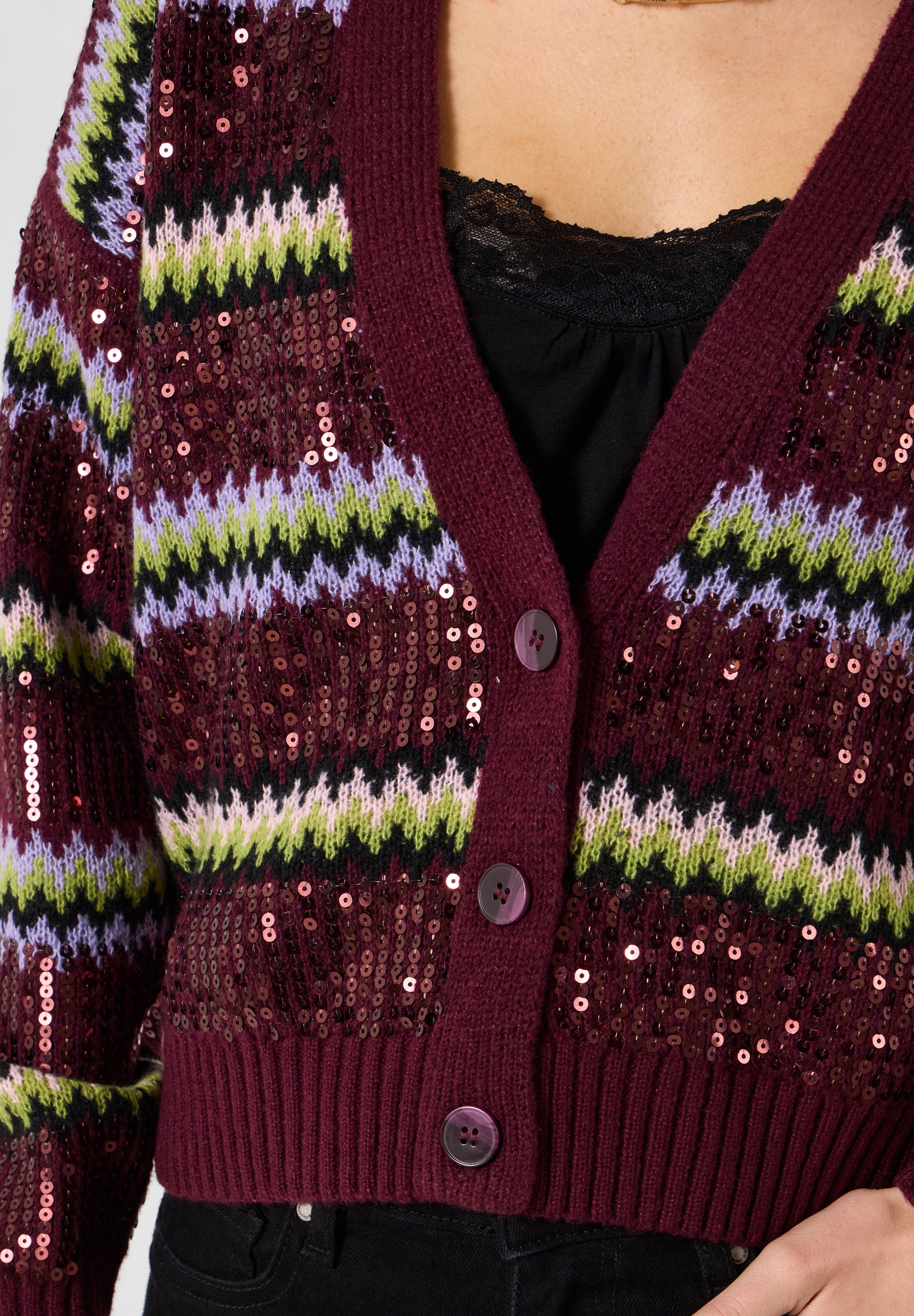 Sequin Sweater Cardigan, SEQUIN STRIPES, on-hover image number 1