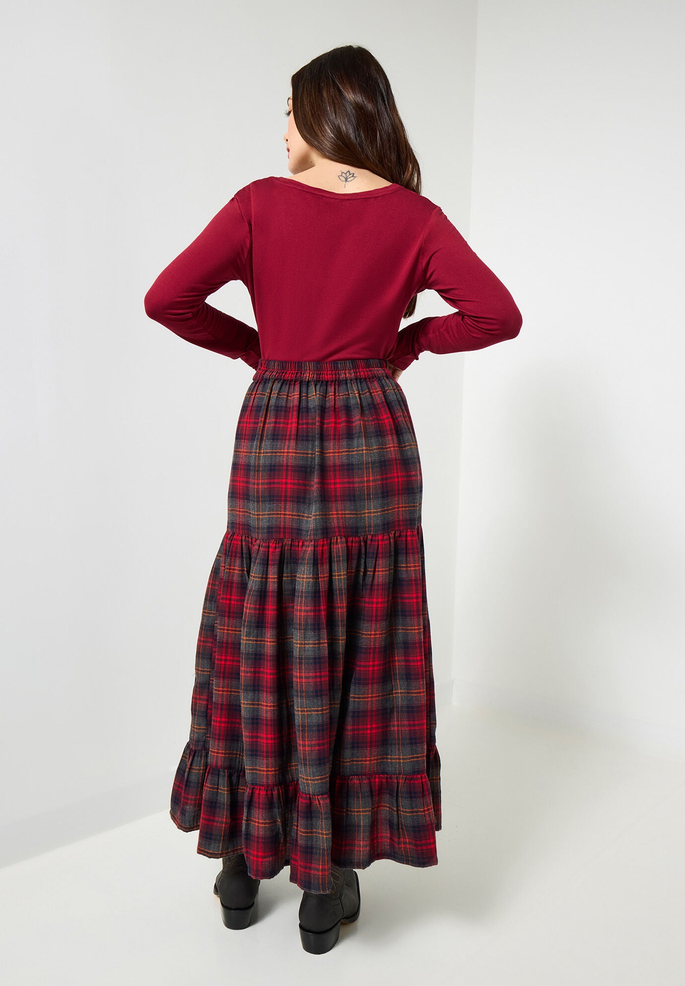 Stretch Knit V-Neck Tee, OXBLOOD, on-hover image number 1