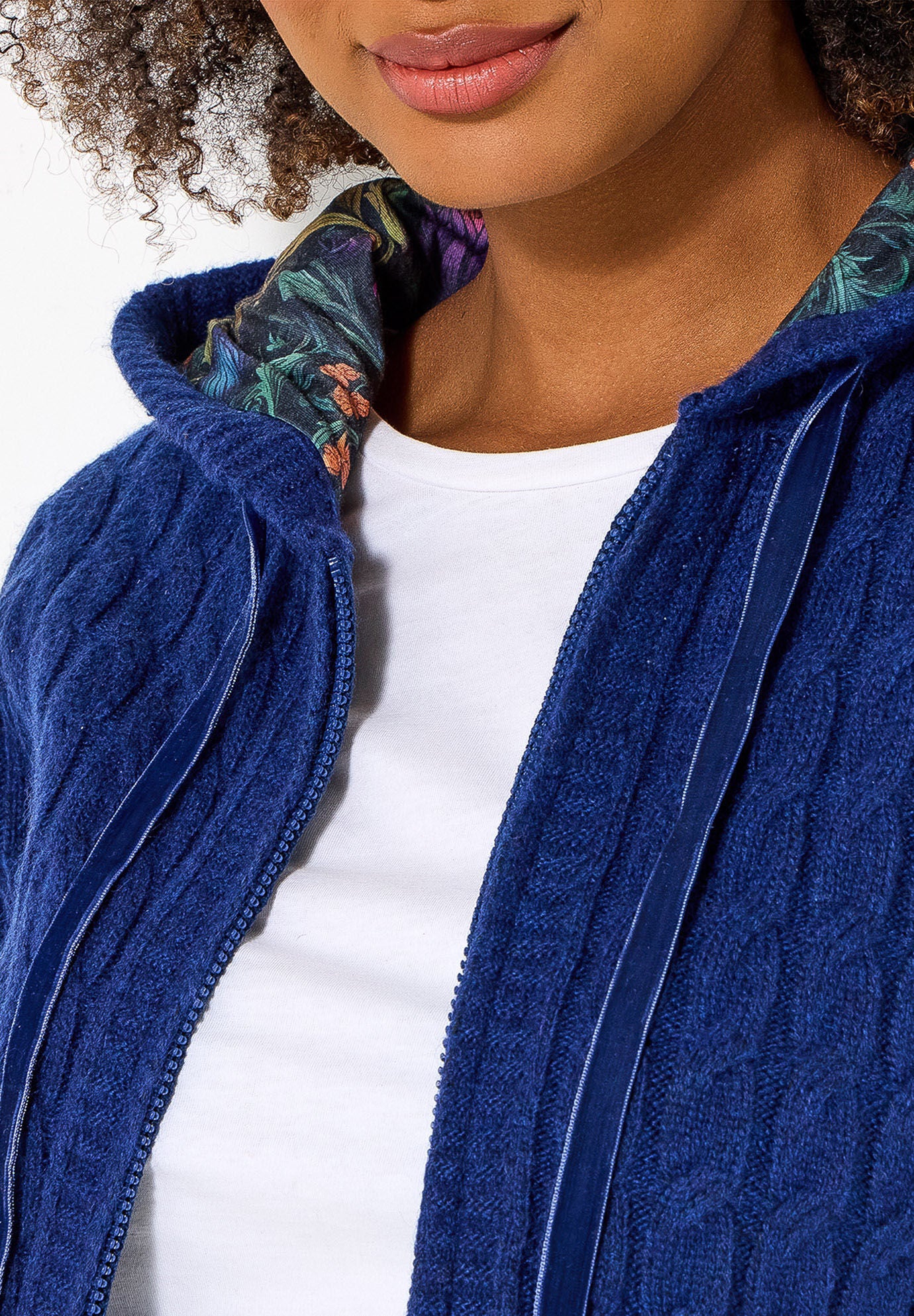 Cable Zip Hoodie, NAVY, alternate image number 2