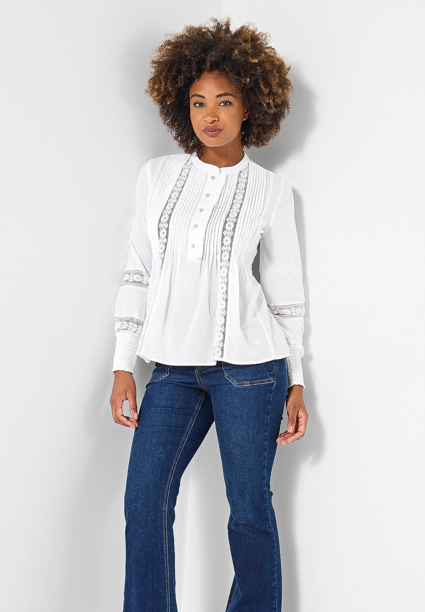 Boho Pintuck Blouse, WHITE, alternate image number 4