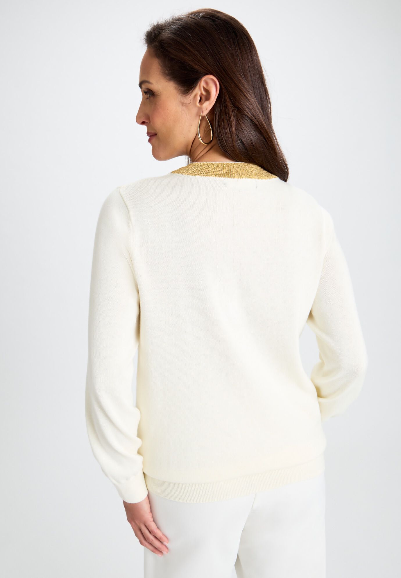 Tie-Neck Sweater, IVORY GOLD, alternate image number 2