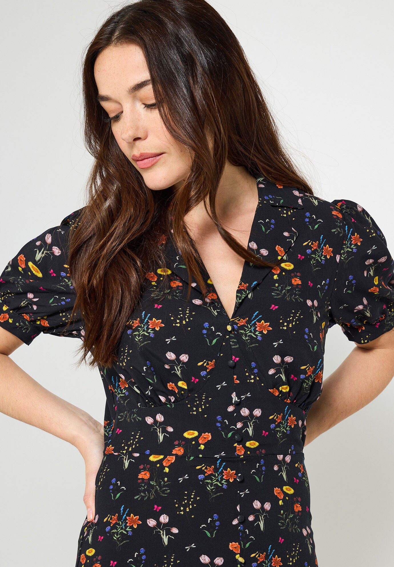 Vintage Midi Dress, BLACK MINI GARDEN, alternate image number 2