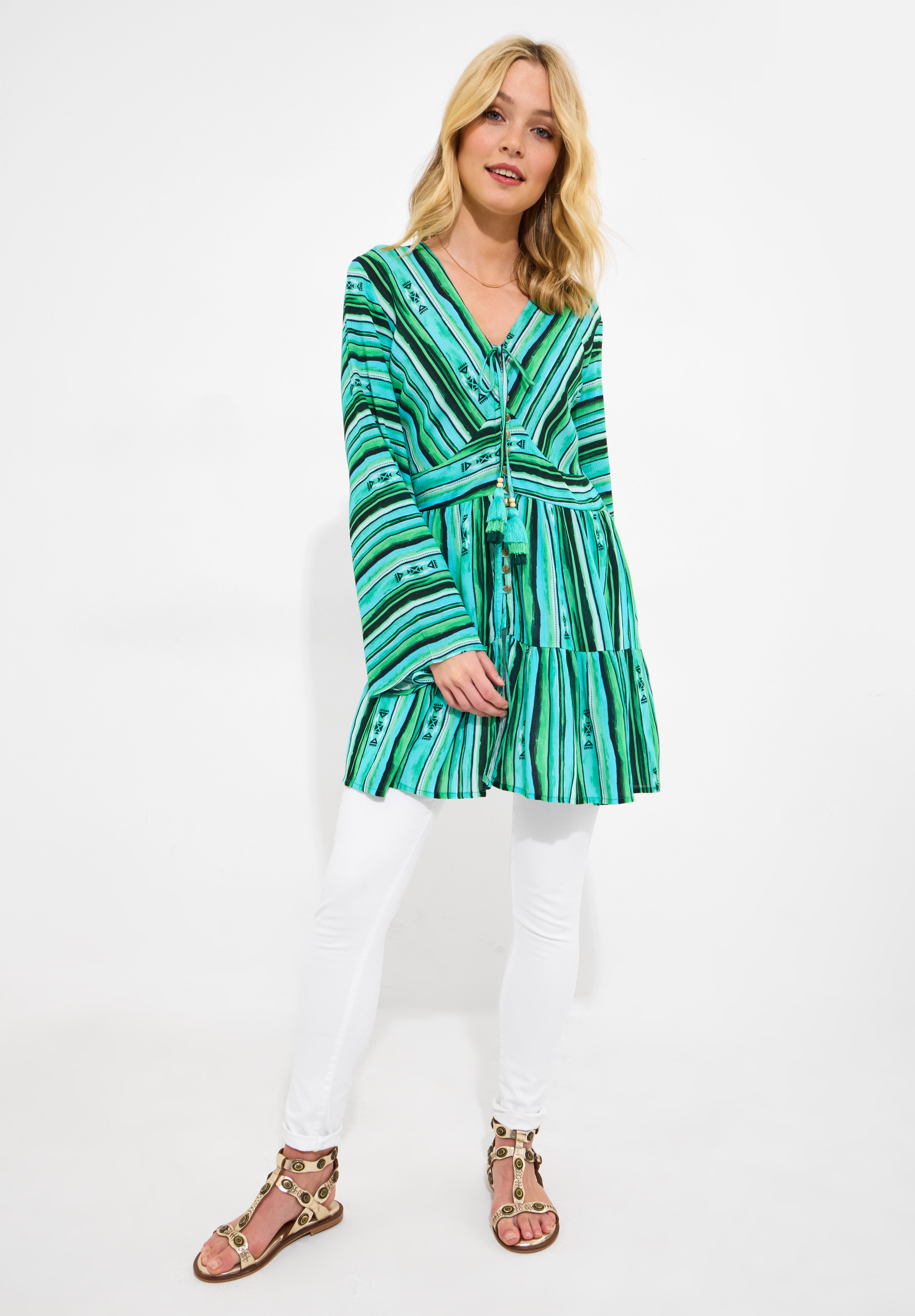 Boho Slit Front Tunic, GEO STRIPES, alternate image number 5