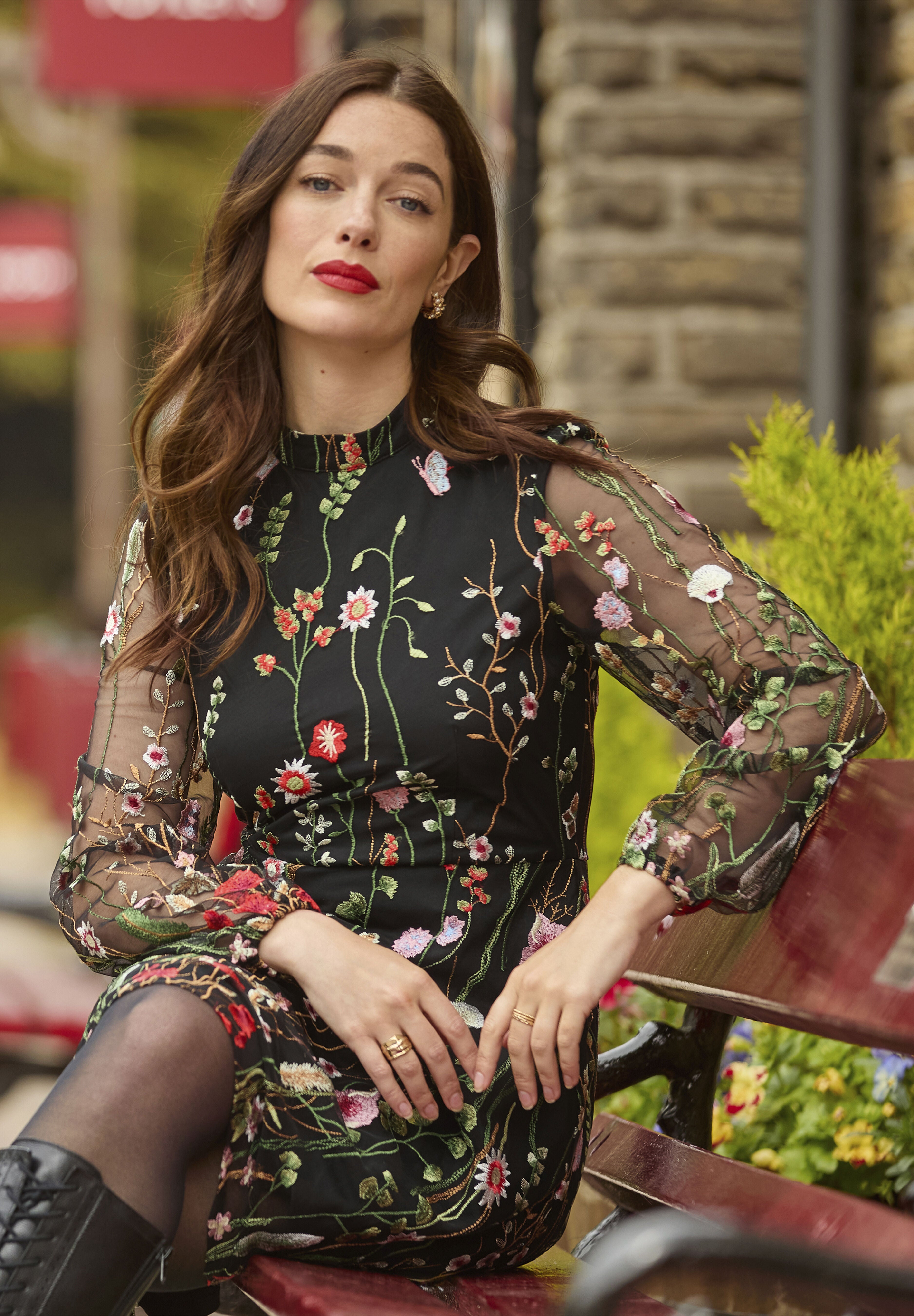 3D Floral Midi Dress, MIDNIGHT MULTI GARDEN, alternate image number 5
