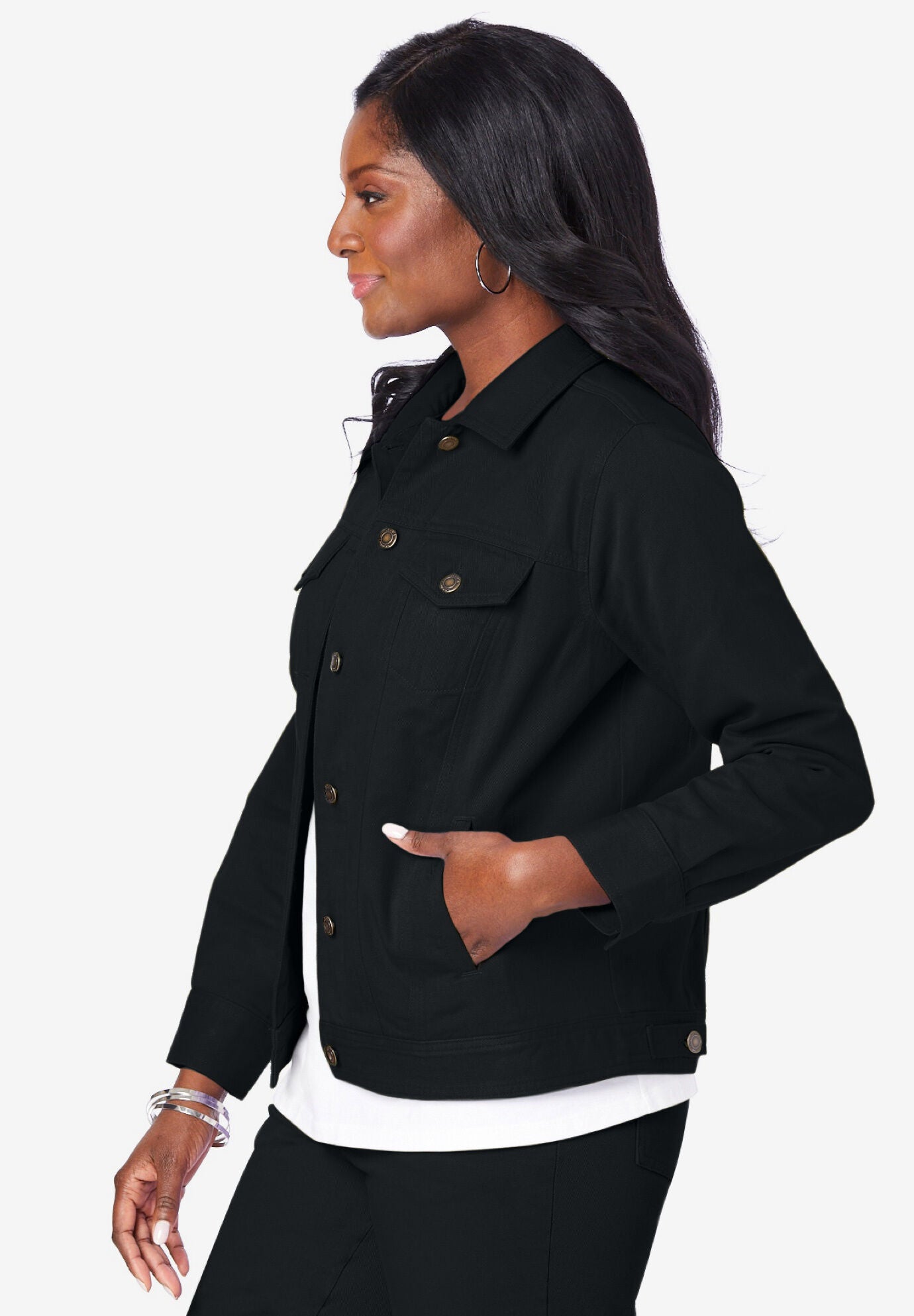Classic Cotton Denim Jacket, BLACK, alternate image number 3