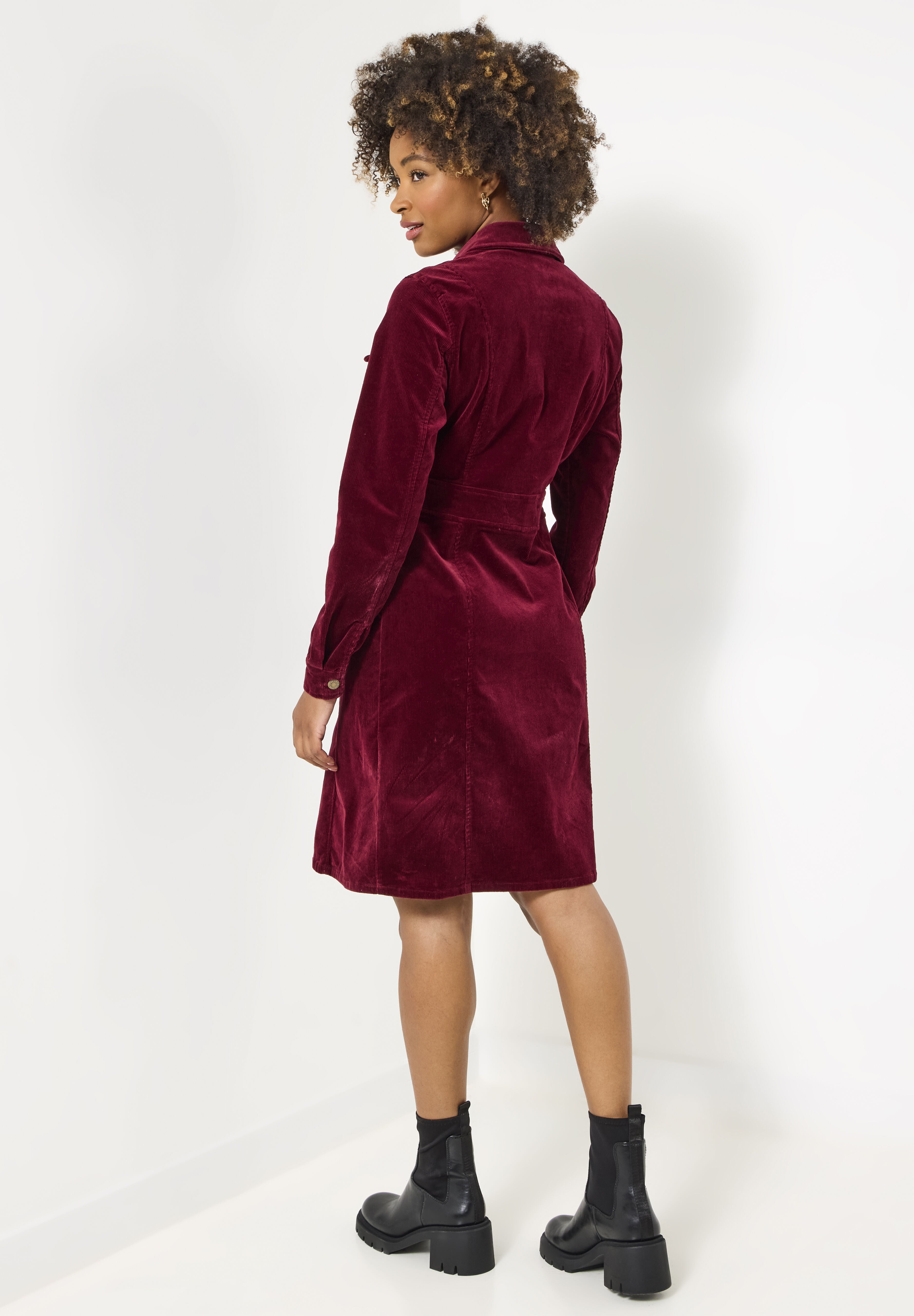 Corduroy Shirt Dress, BURGUNDY, on-hover image number 1