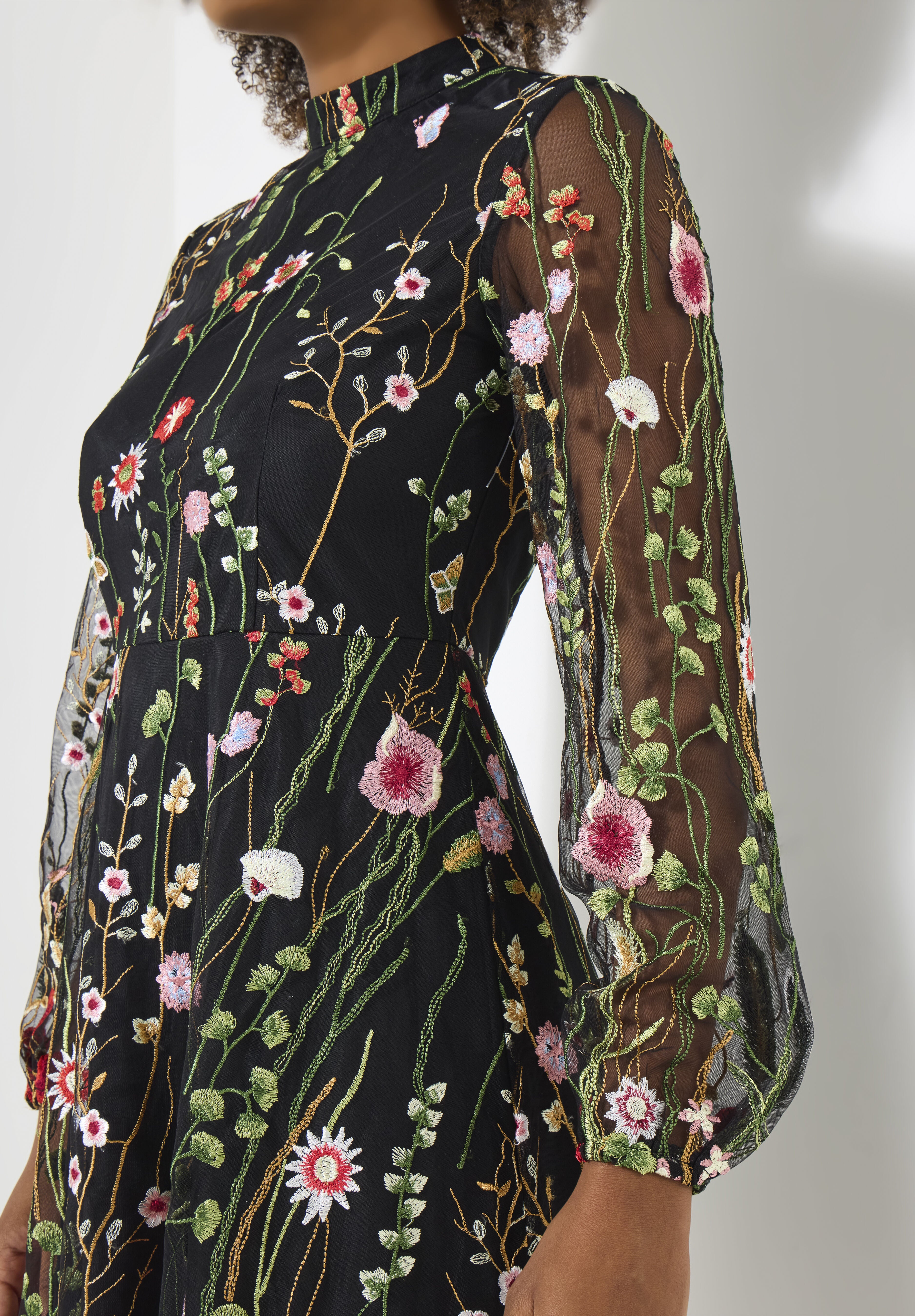 3D Floral Midi Dress, MIDNIGHT MULTI GARDEN, alternate image number 2