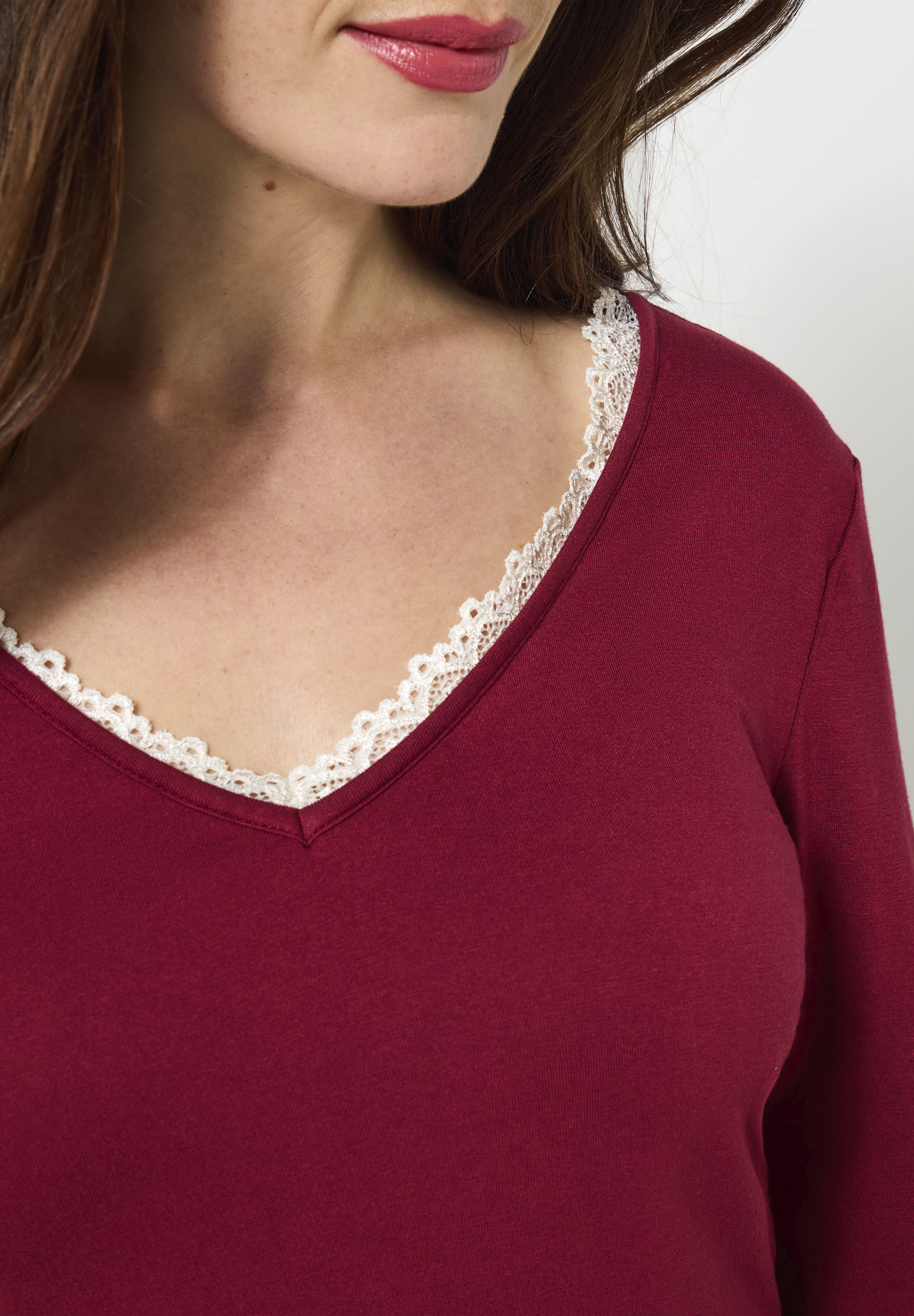 Stretch Knit V-Neck Tee, OXBLOOD, alternate image number 2