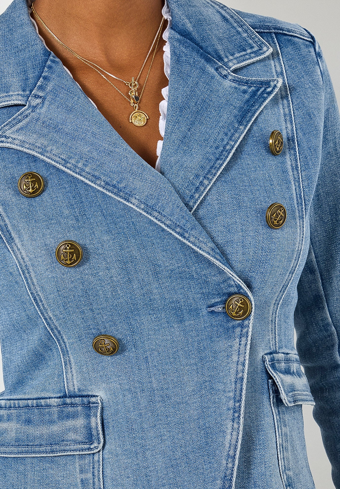 Double Breasted Denim Blazer, LIGHT BLUE, alternate image number 2