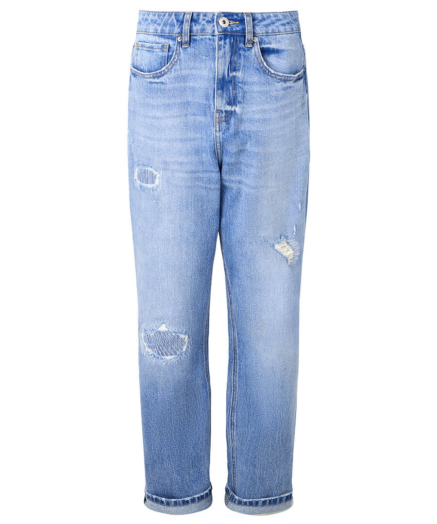 Distressed Mom Jeans, LIGHT BLUE, alternate image number 2