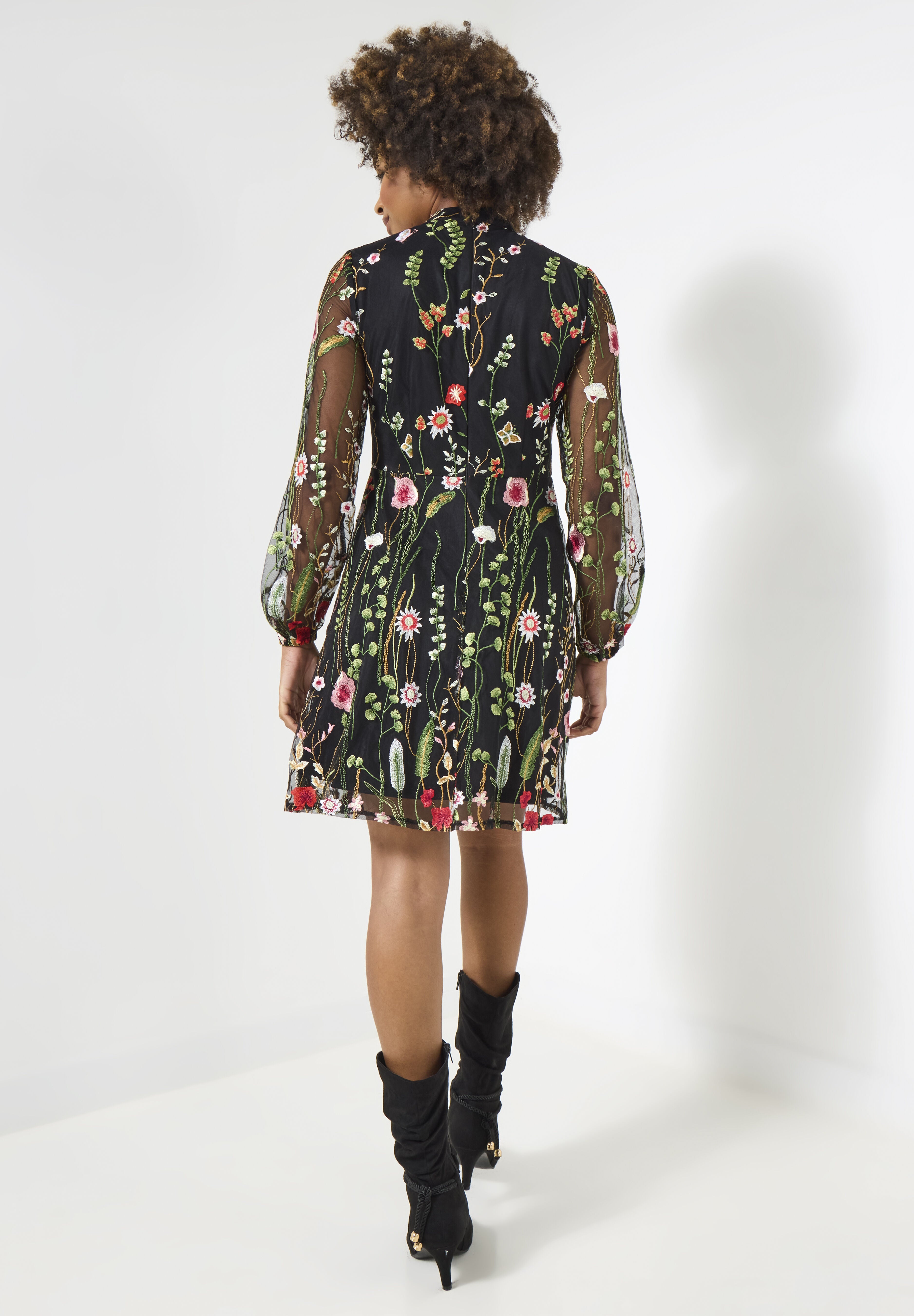 3D Floral Midi Dress, MIDNIGHT MULTI GARDEN, on-hover image number 1