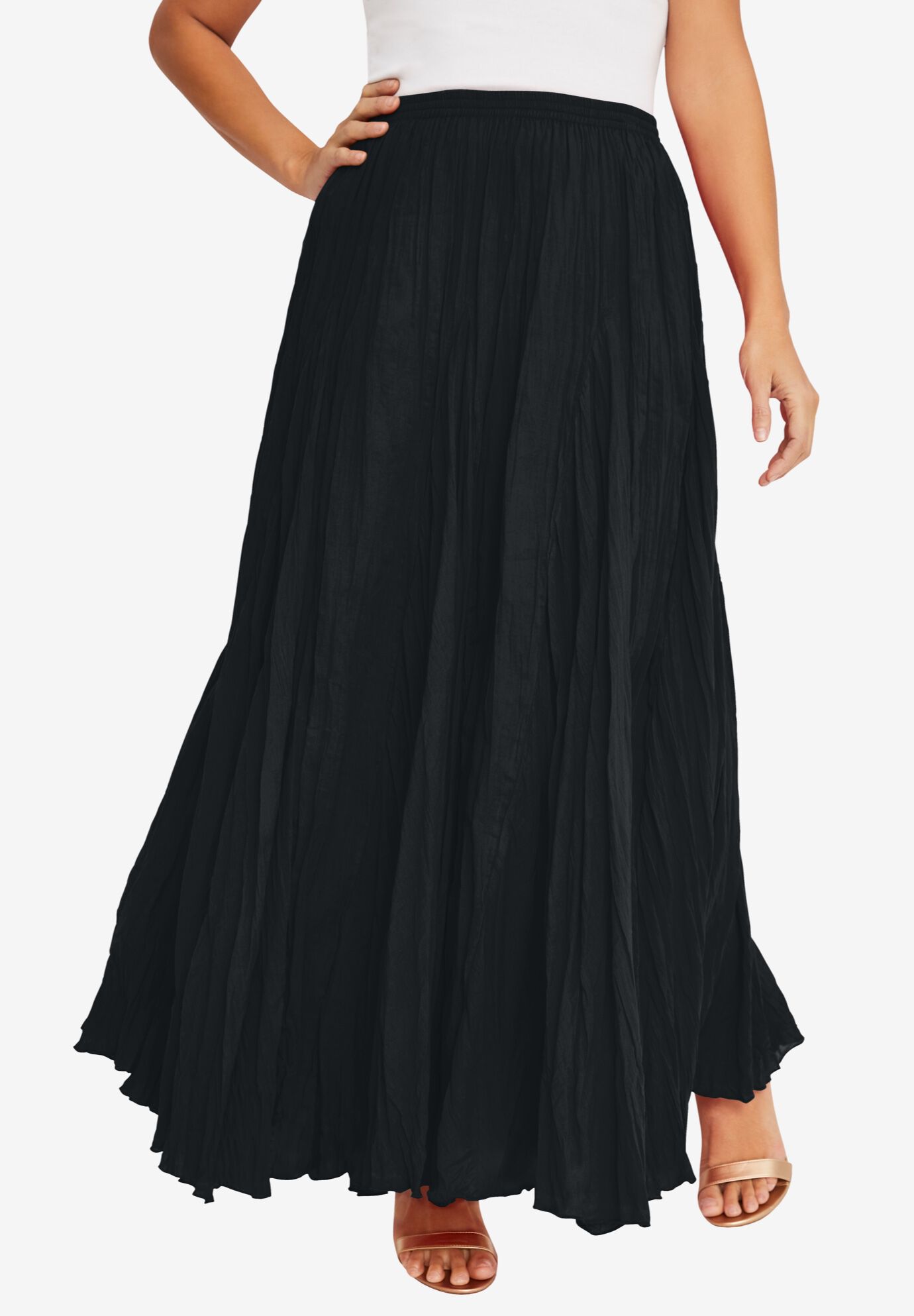 Flowing Crinkled Maxi Skirt, BLACK, on-hover image number 1