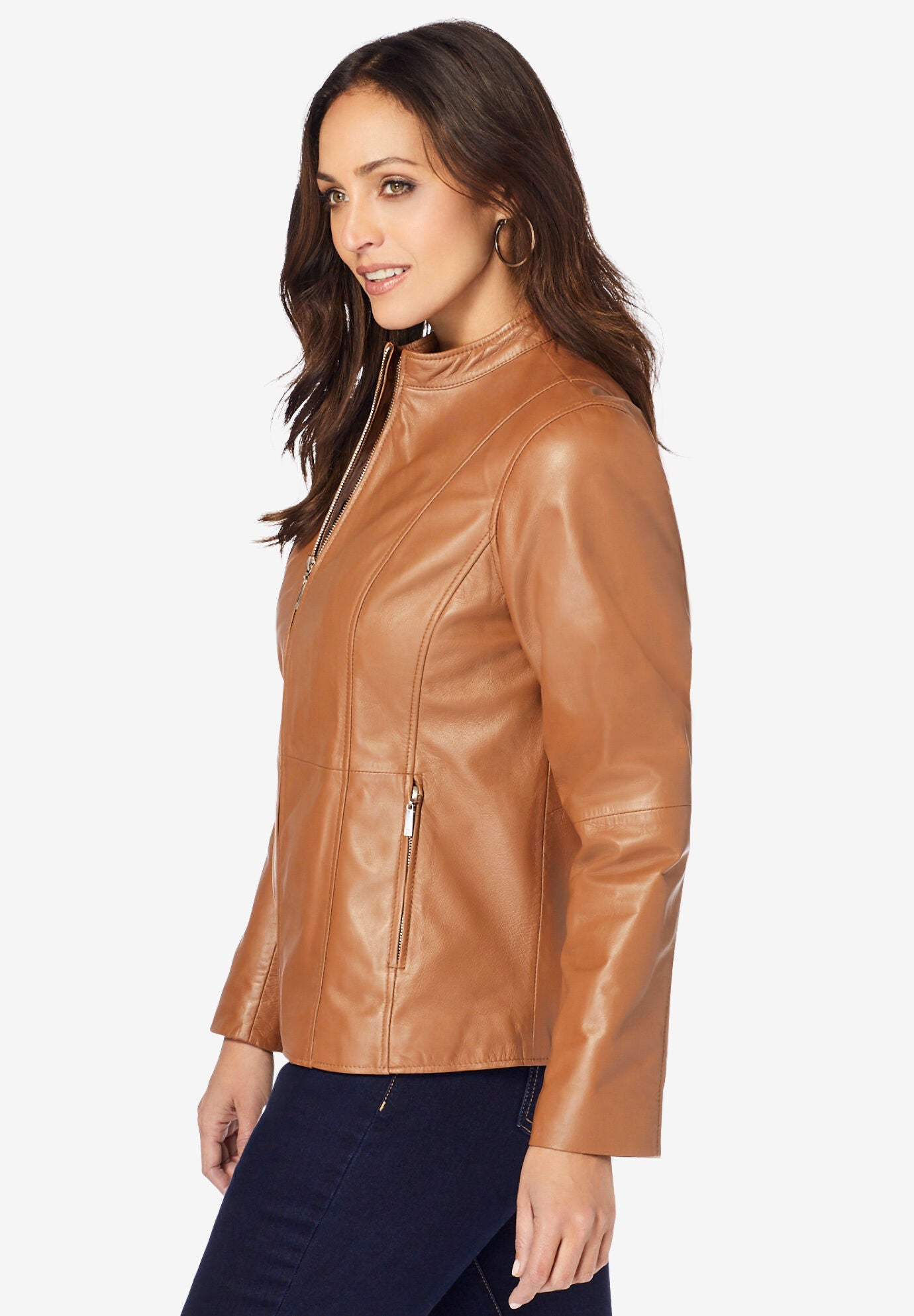 Zip Front Leather Jacket, , alternate image number 3