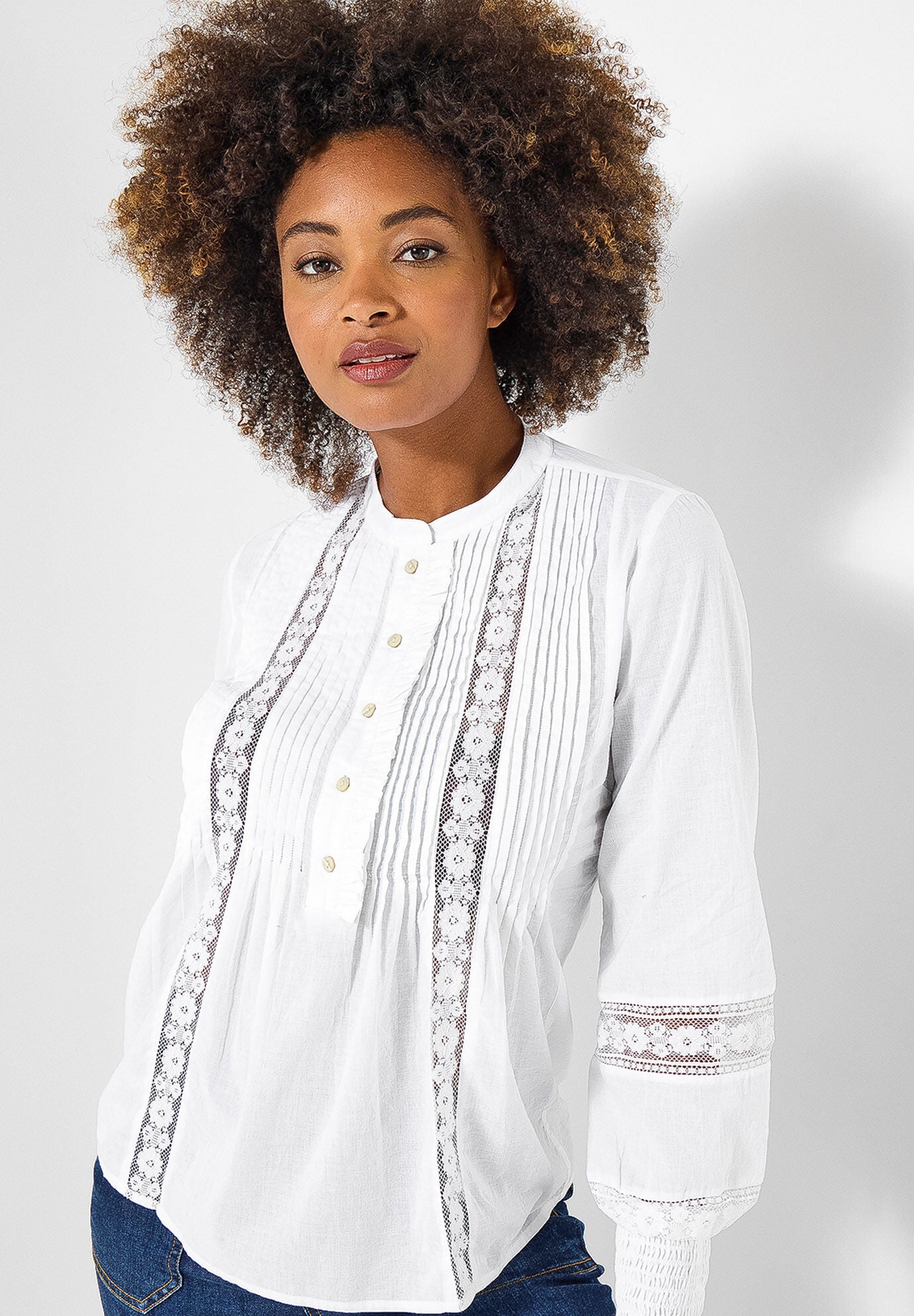 Boho Pintuck Blouse, WHITE, hi-res image number 0