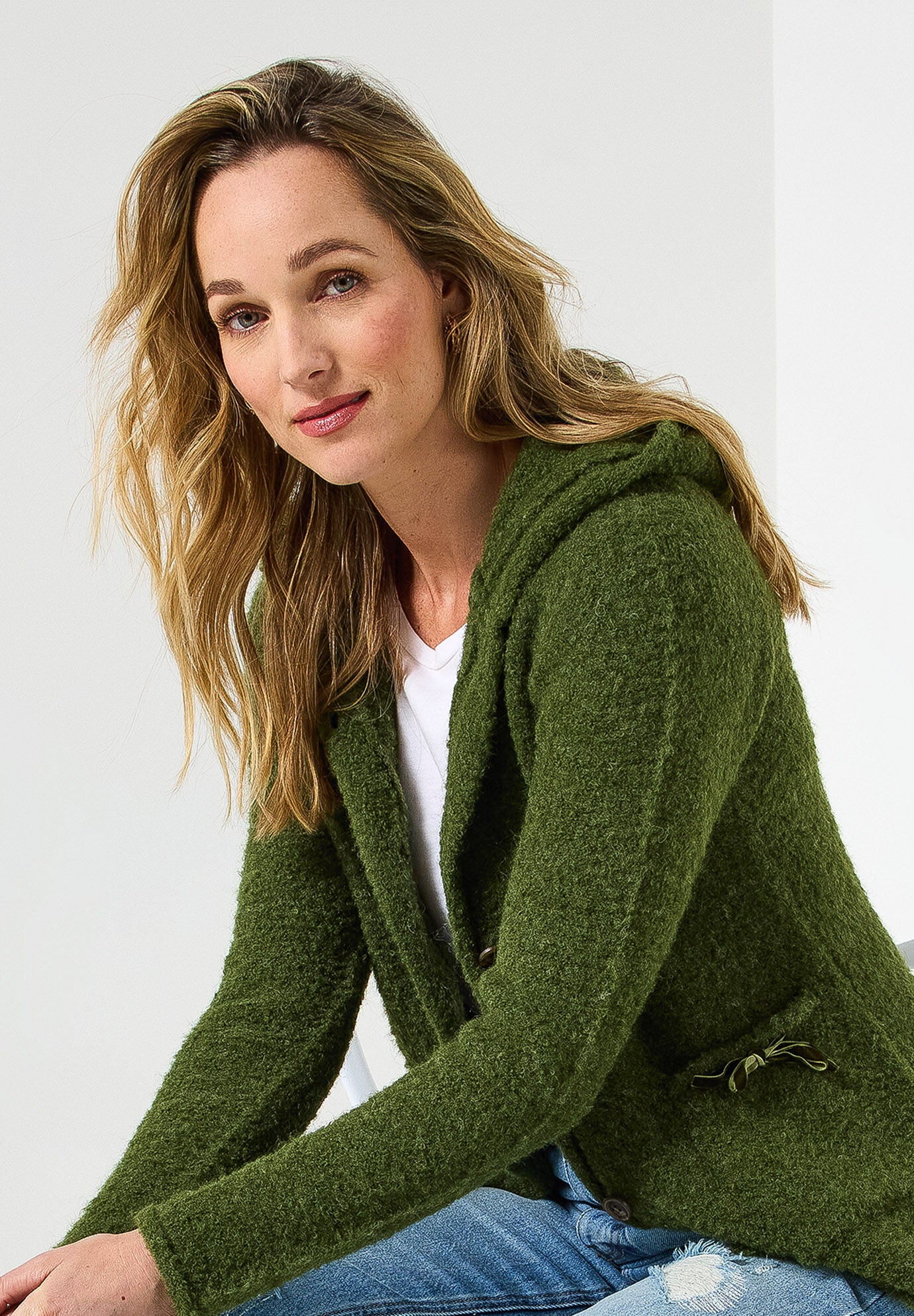 Hooded Sweater Jacket, MOSS, alternate image number 4