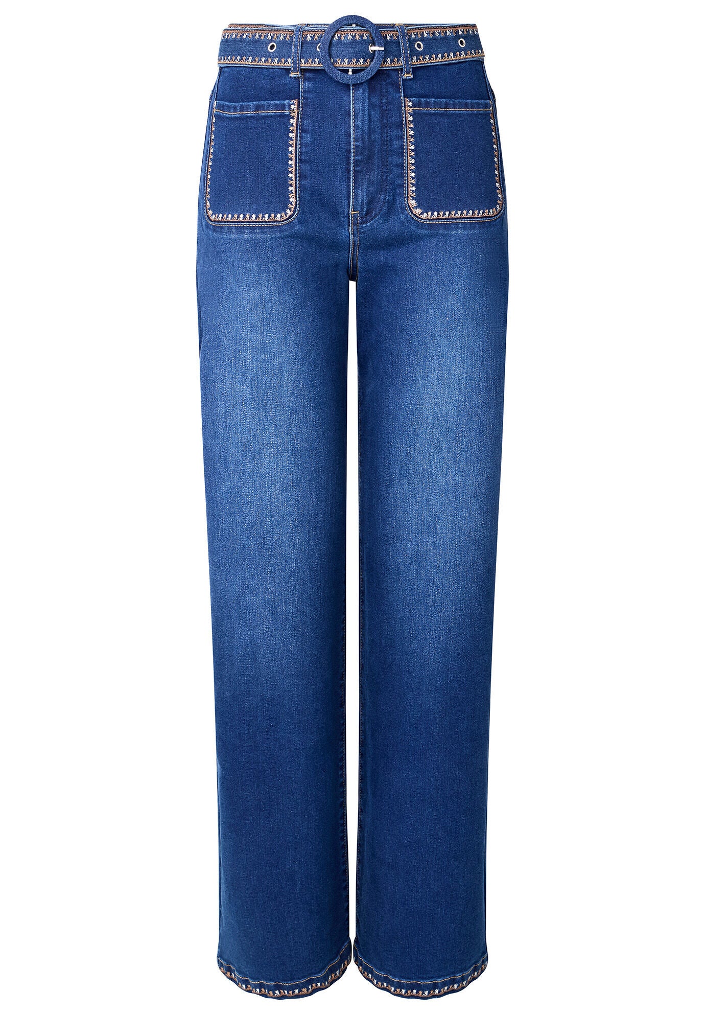 Embroidered Wide Leg Jeans, DARK BLUE EMBROIDERY, alternate image number 3