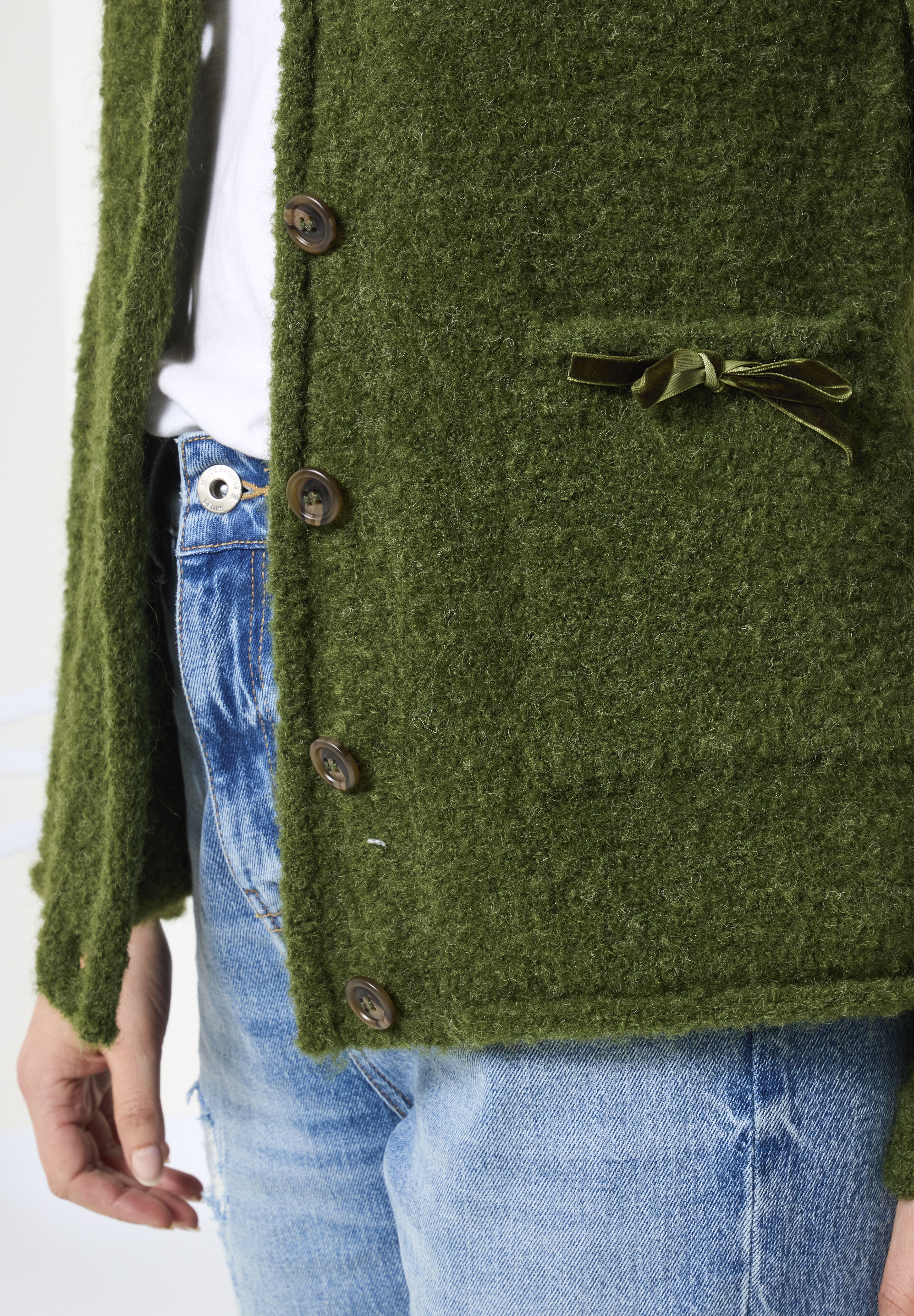 Fuzzy Button Front Hoodie, MOSS, alternate image number 2