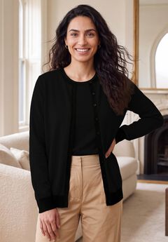 Fine Gauge Button-Front Cardigan